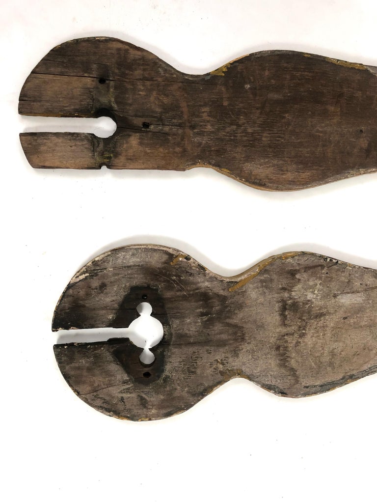 Pair of 19th Century Carved and Painted Wood Giant Clock Hands For Sale