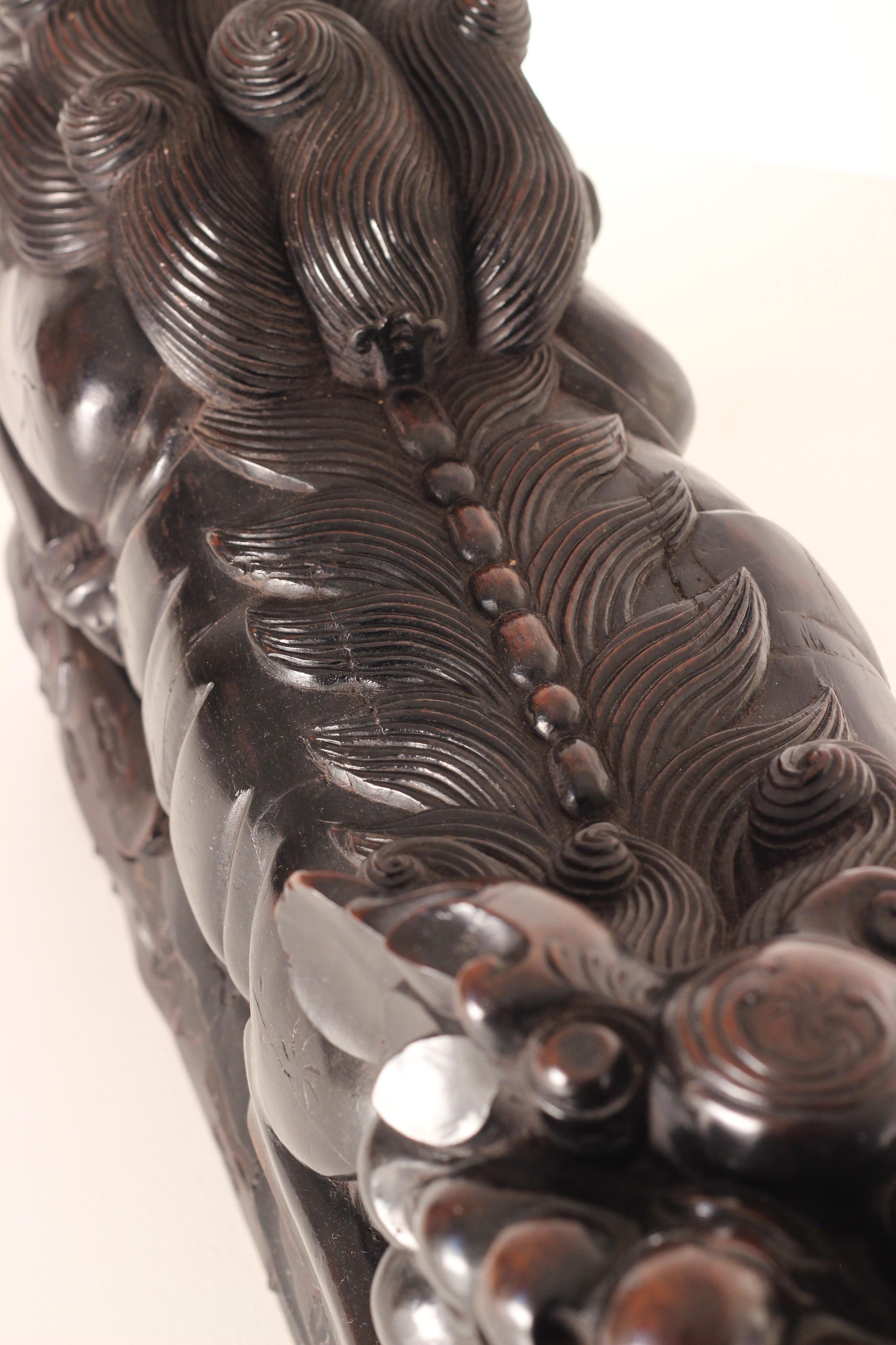 A pair of 19th Century carved Foo temple dogs or Chinese guardian Lions 3