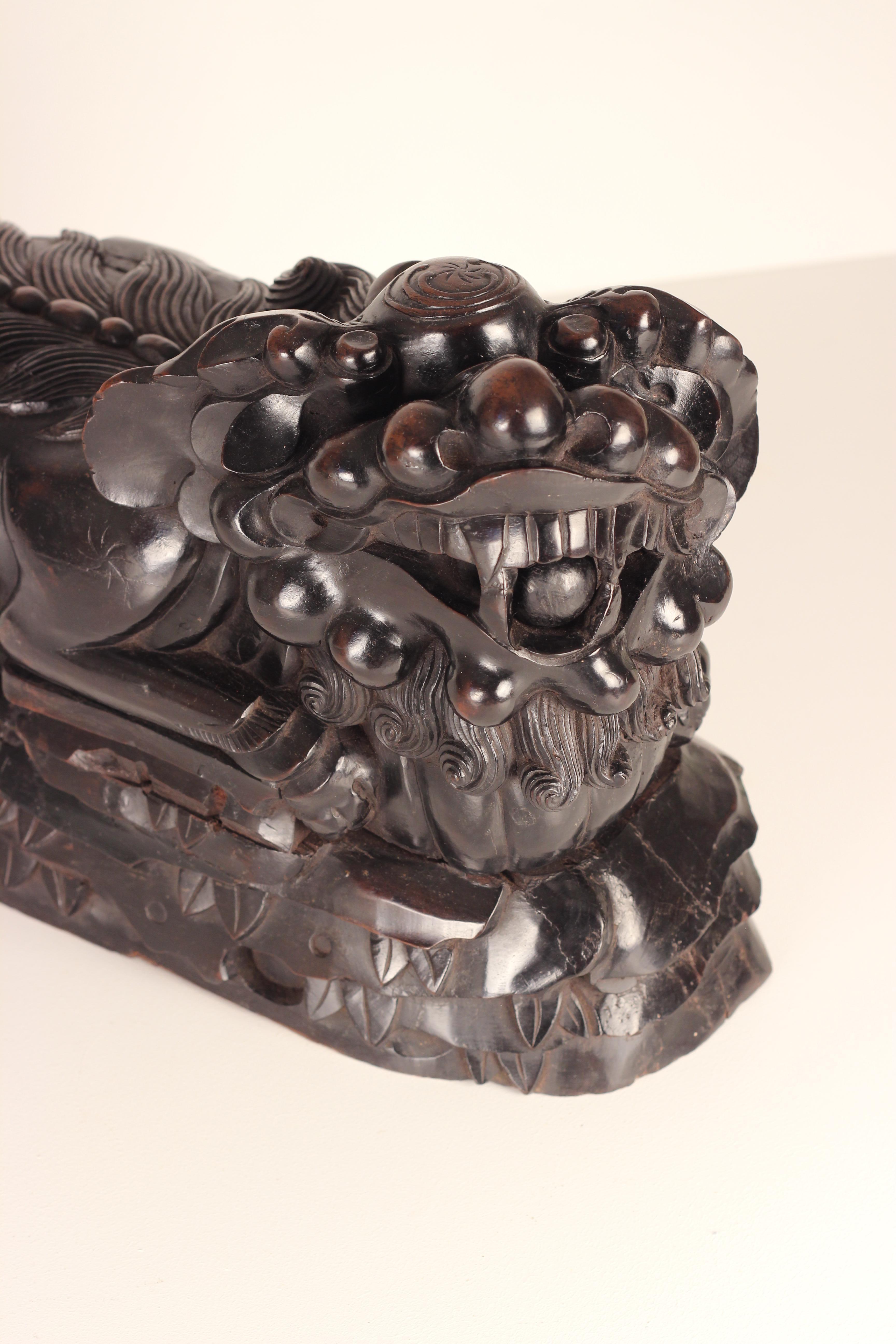 Mid-19th Century A pair of 19th Century carved Foo temple dogs or Chinese guardian Lions For Sale