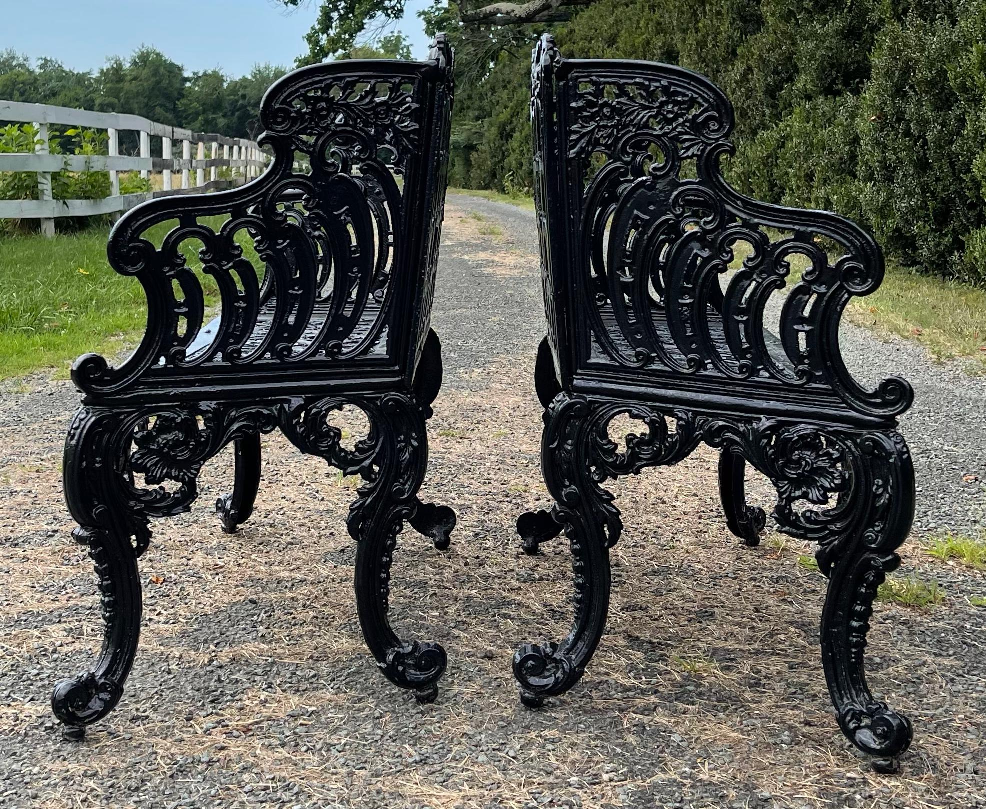Painted Pair of 19th Century Cast Iron Garden Benches