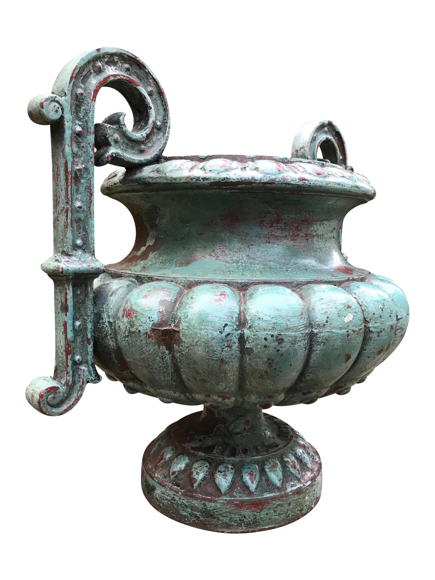 French Pair of 19th Century Cast Iron Urns