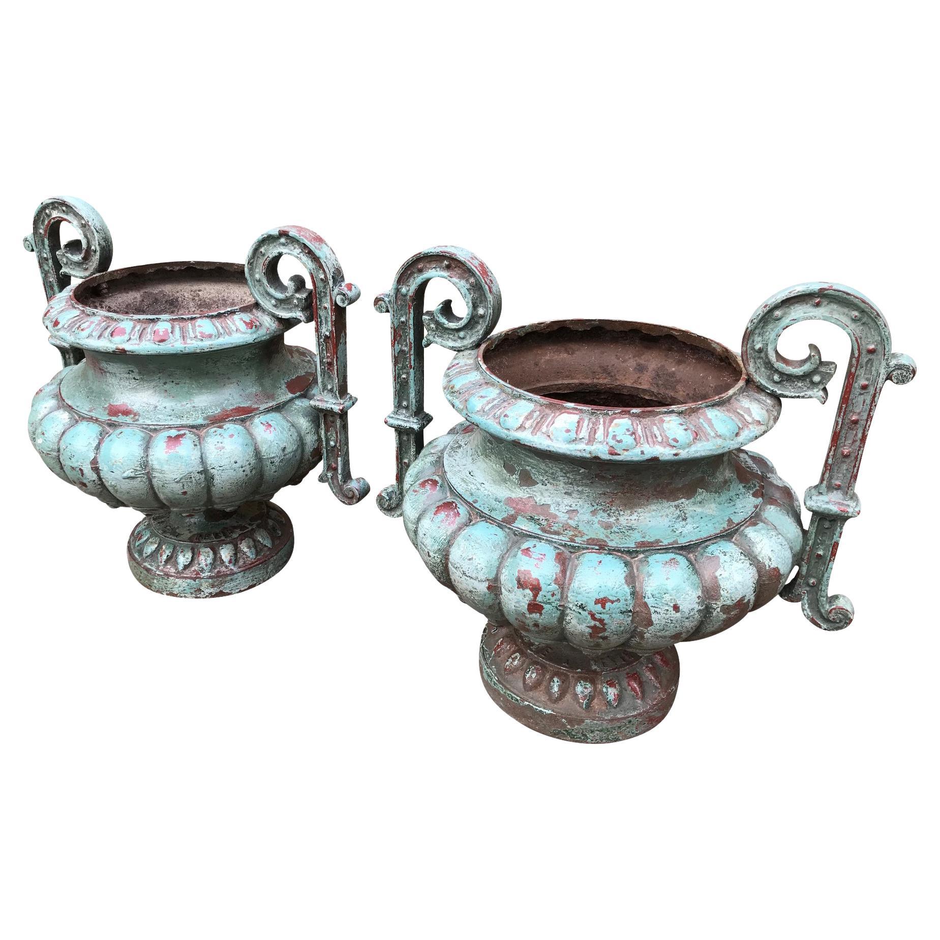 Pair of 19th Century Cast Iron Urns