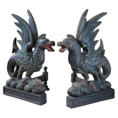 Pair of 19th Century Cast Iron Wyvern