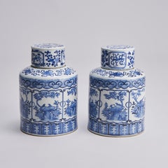 A pair of 19th Century Chinese Blue and White covered jars