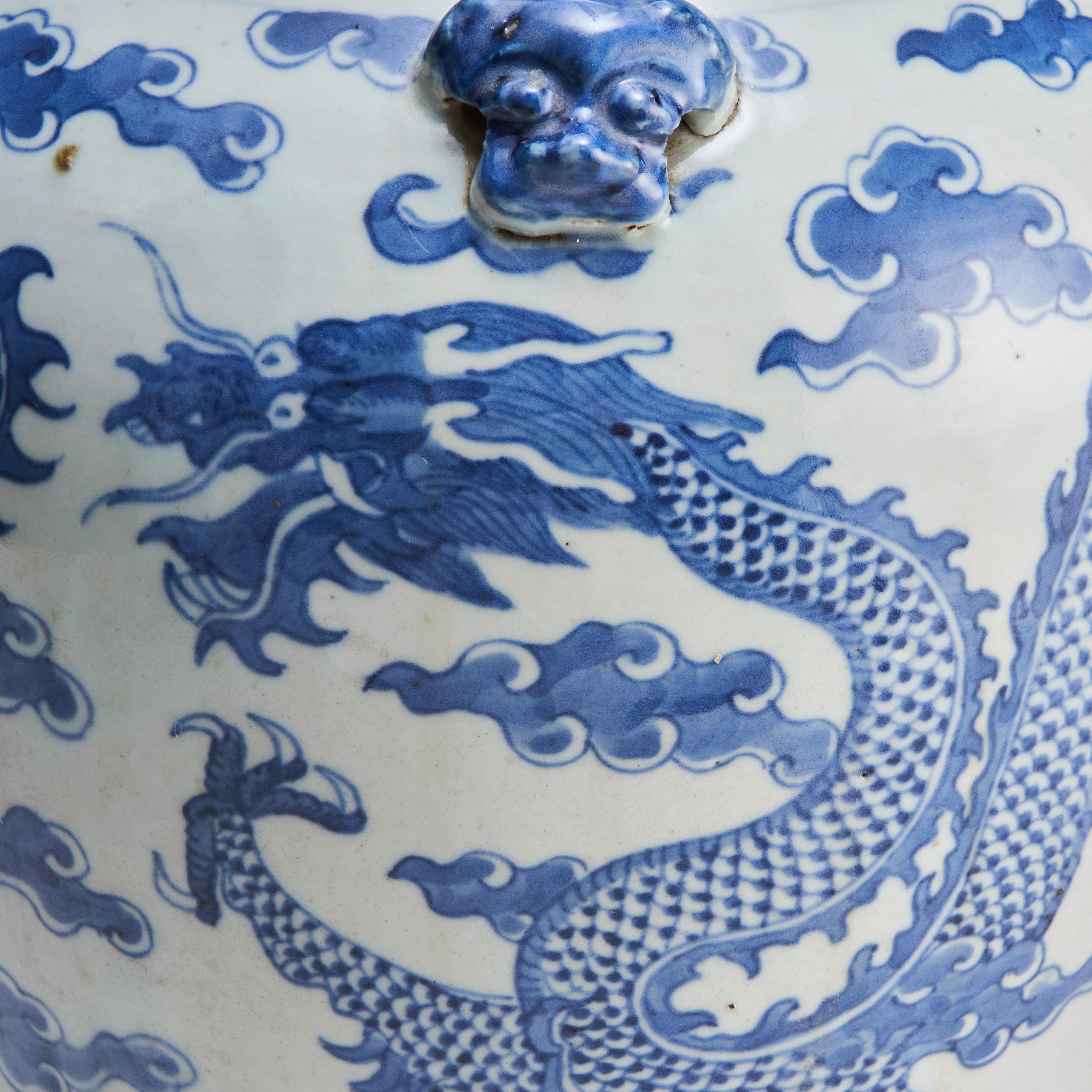 Paire de jarres couvertes en porcelaine bleue et blanche de Chine du 19e siècle en vente 1