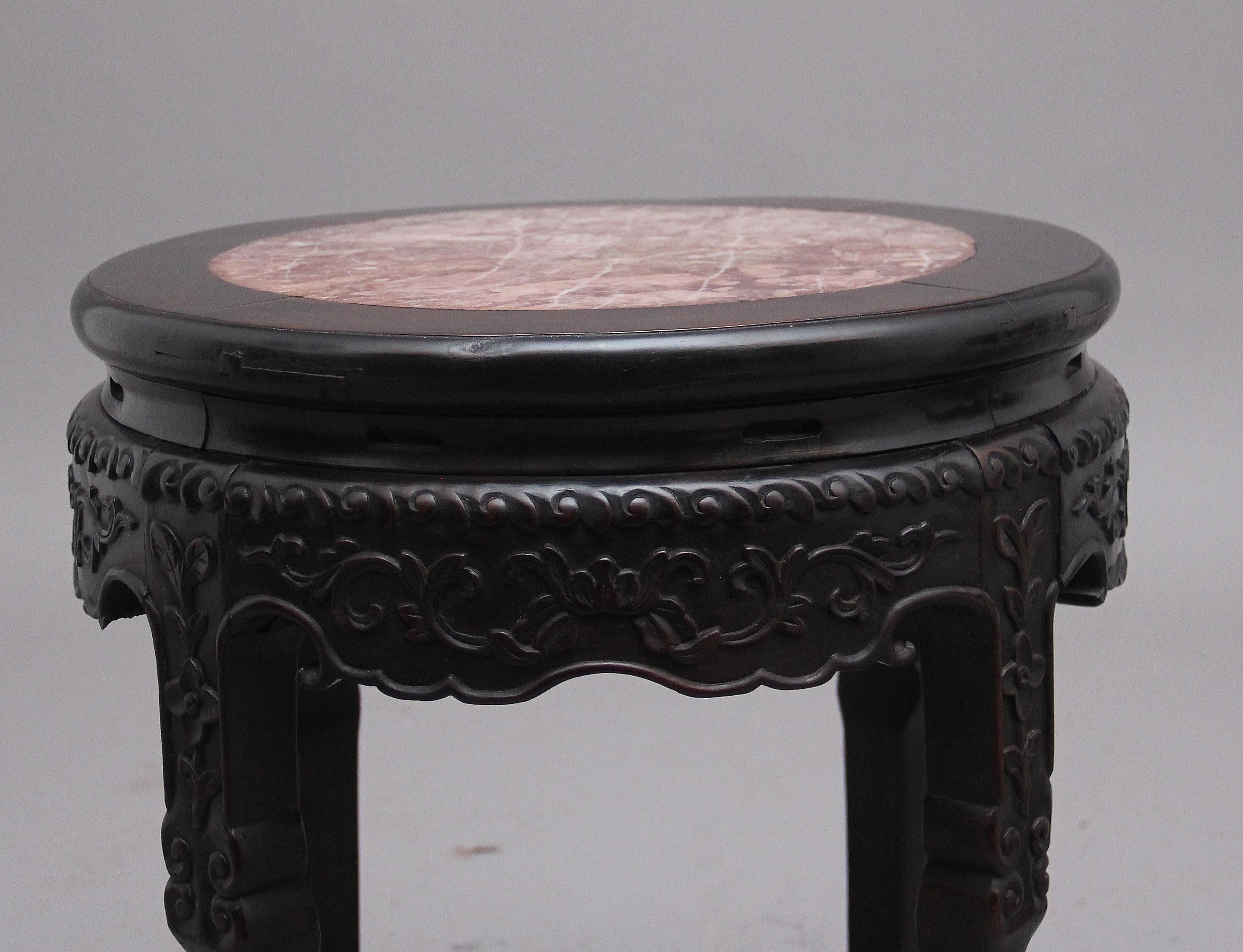 Pair of 19th Century Chinese Carved Hardwood Occasional Tables For Sale 2