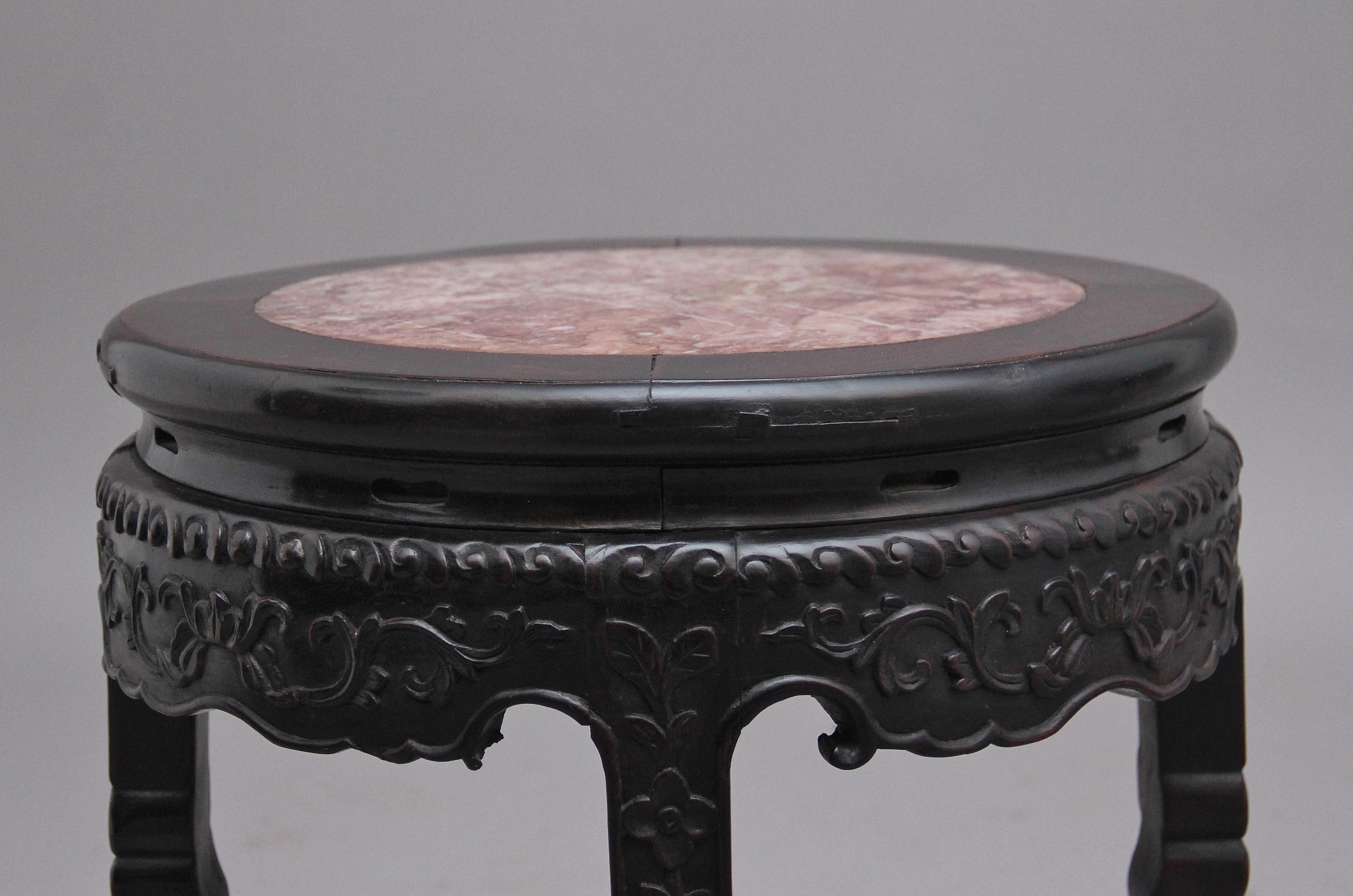 Pair of 19th Century Chinese Carved Hardwood Occasional Tables For Sale 3