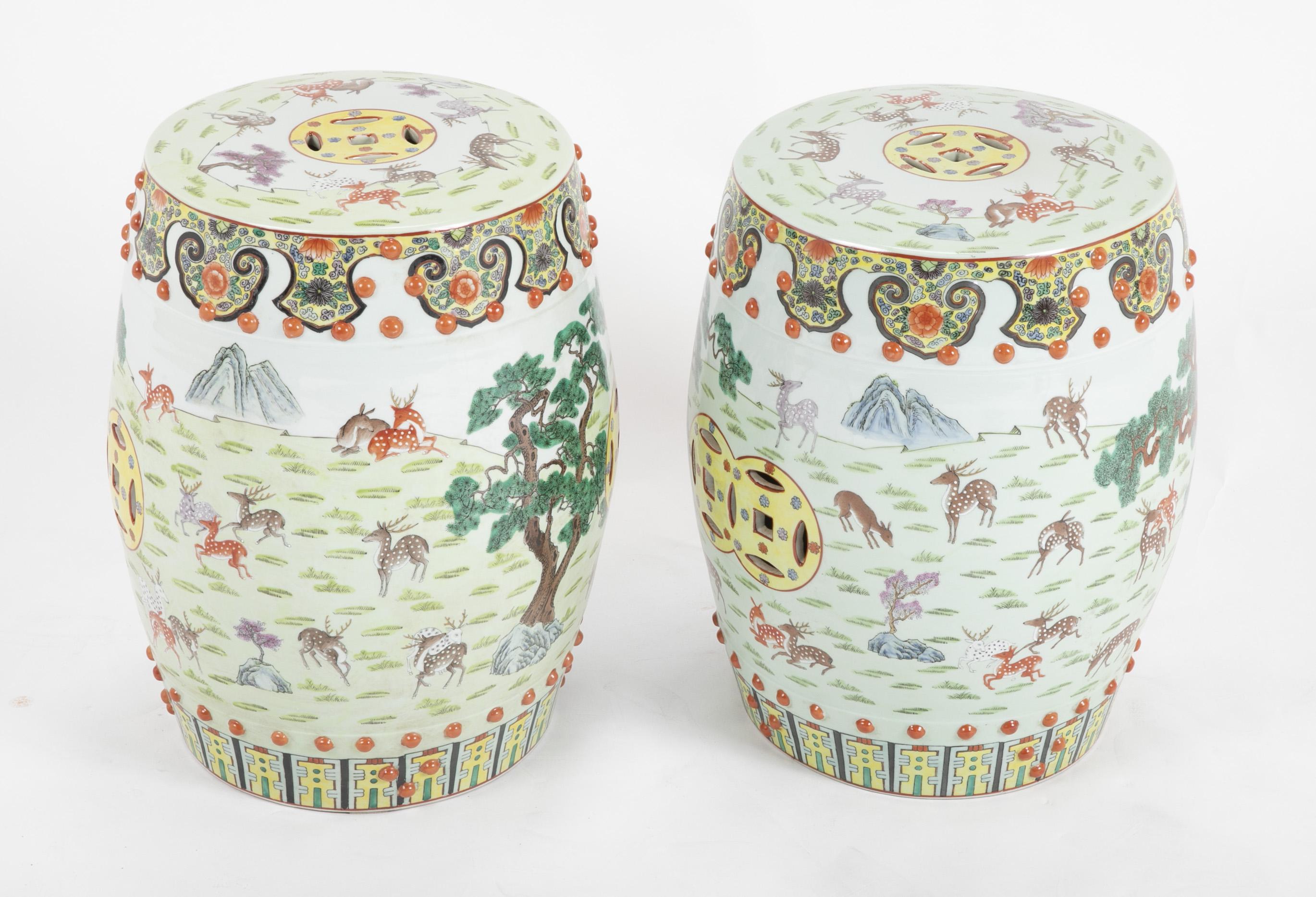 Chinese Export Pair of 19th Century Chinese Famille Rose Porcelain Garden Seat