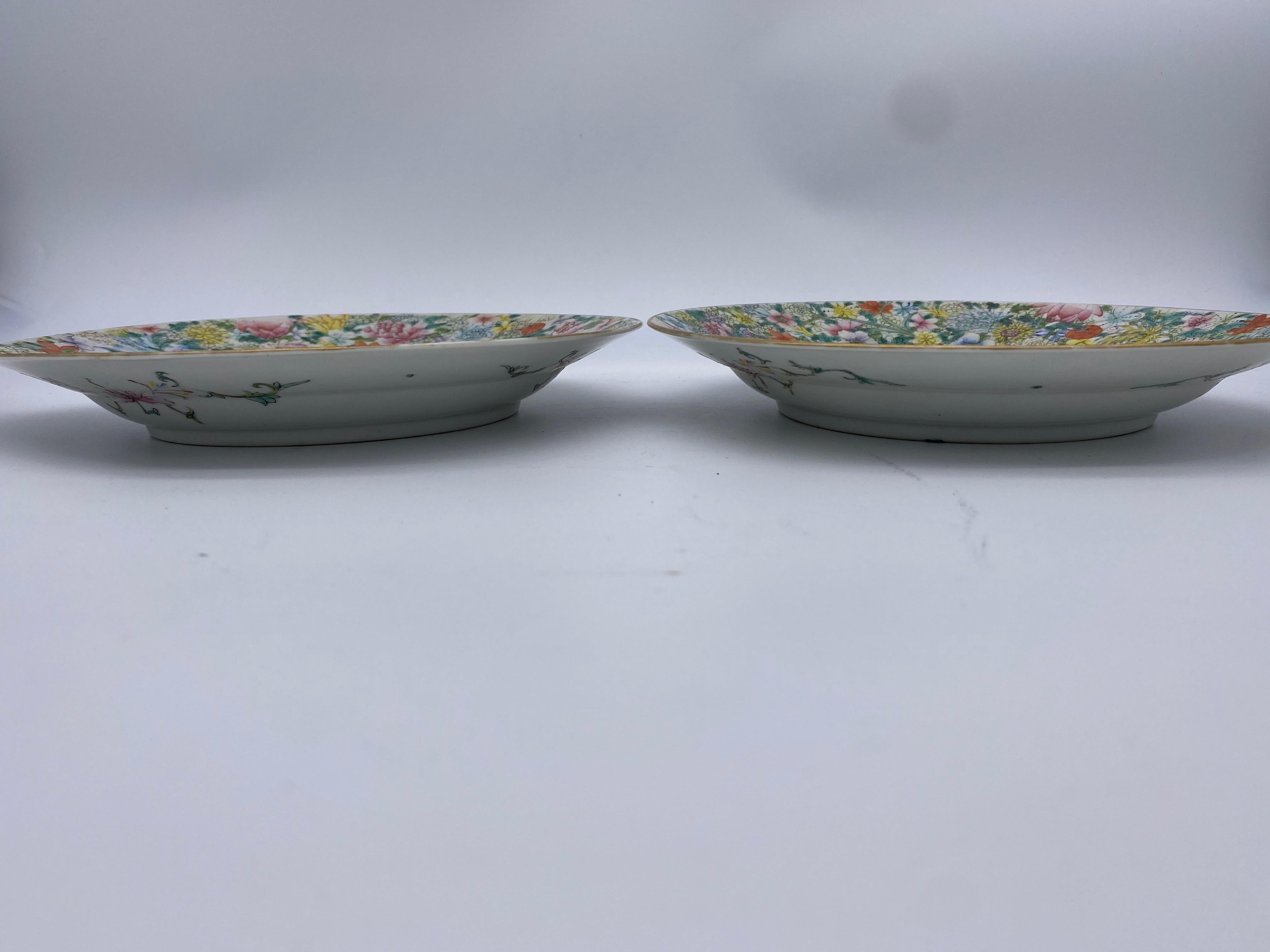 Qing Pair of 19th Century Chinese Flower-Blossom Porcelain Plates For Sale