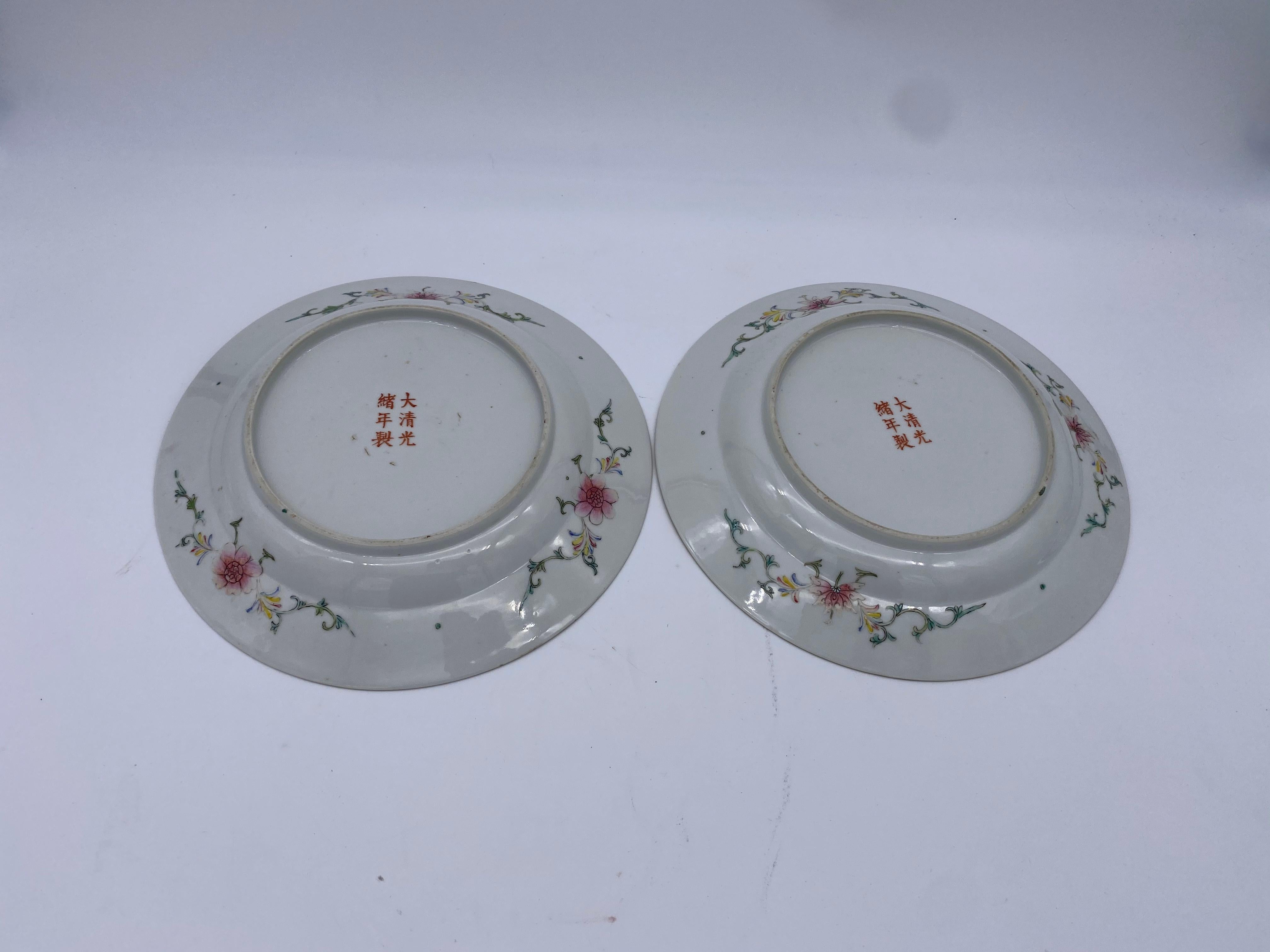Pair of 19th Century Chinese Flower-Blossom Porcelain Plates For Sale 5