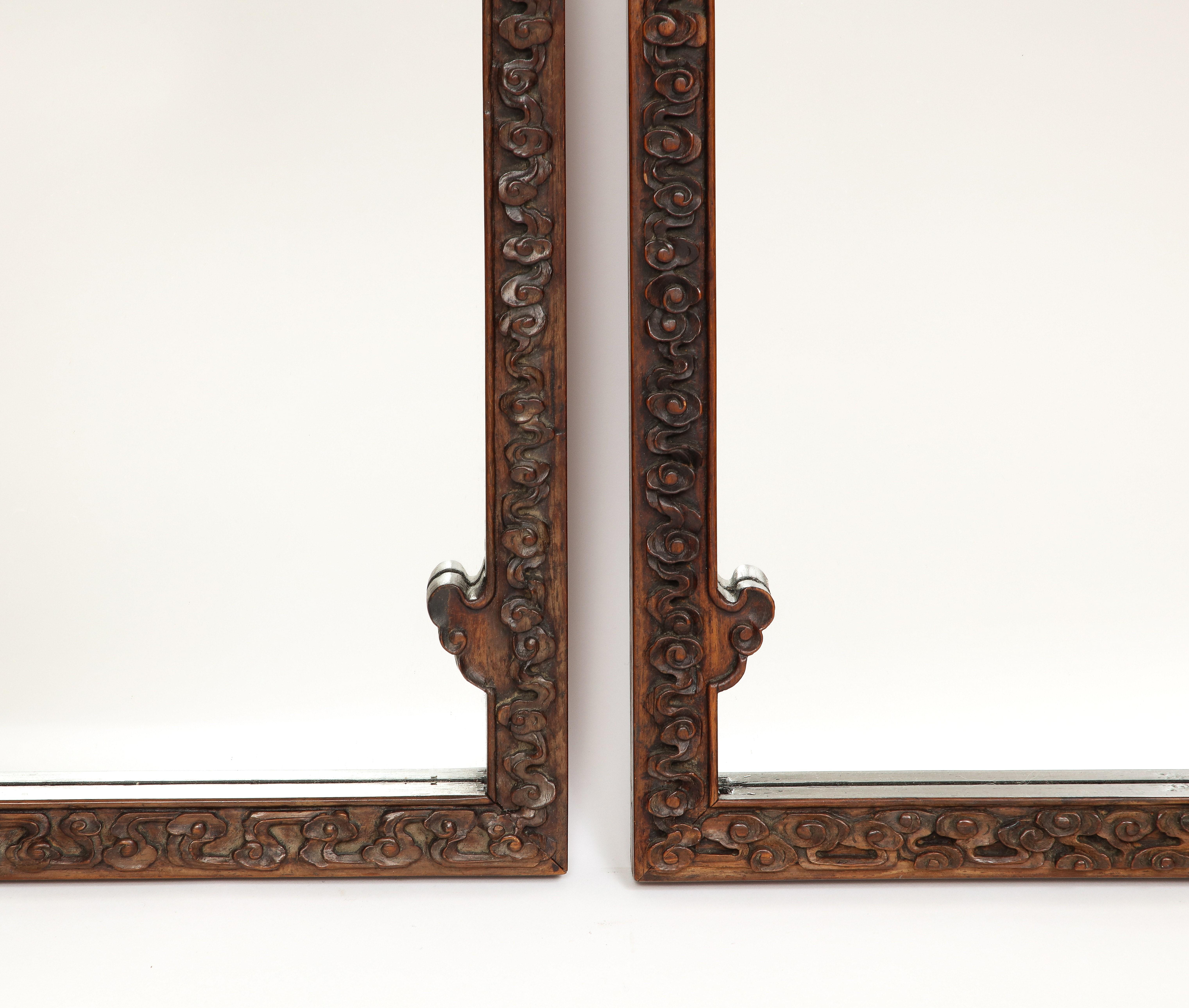 Pair of 19th Century Chinese Hardwood Hand-Carved 5-Claw Dragon Mirrors For Sale 2