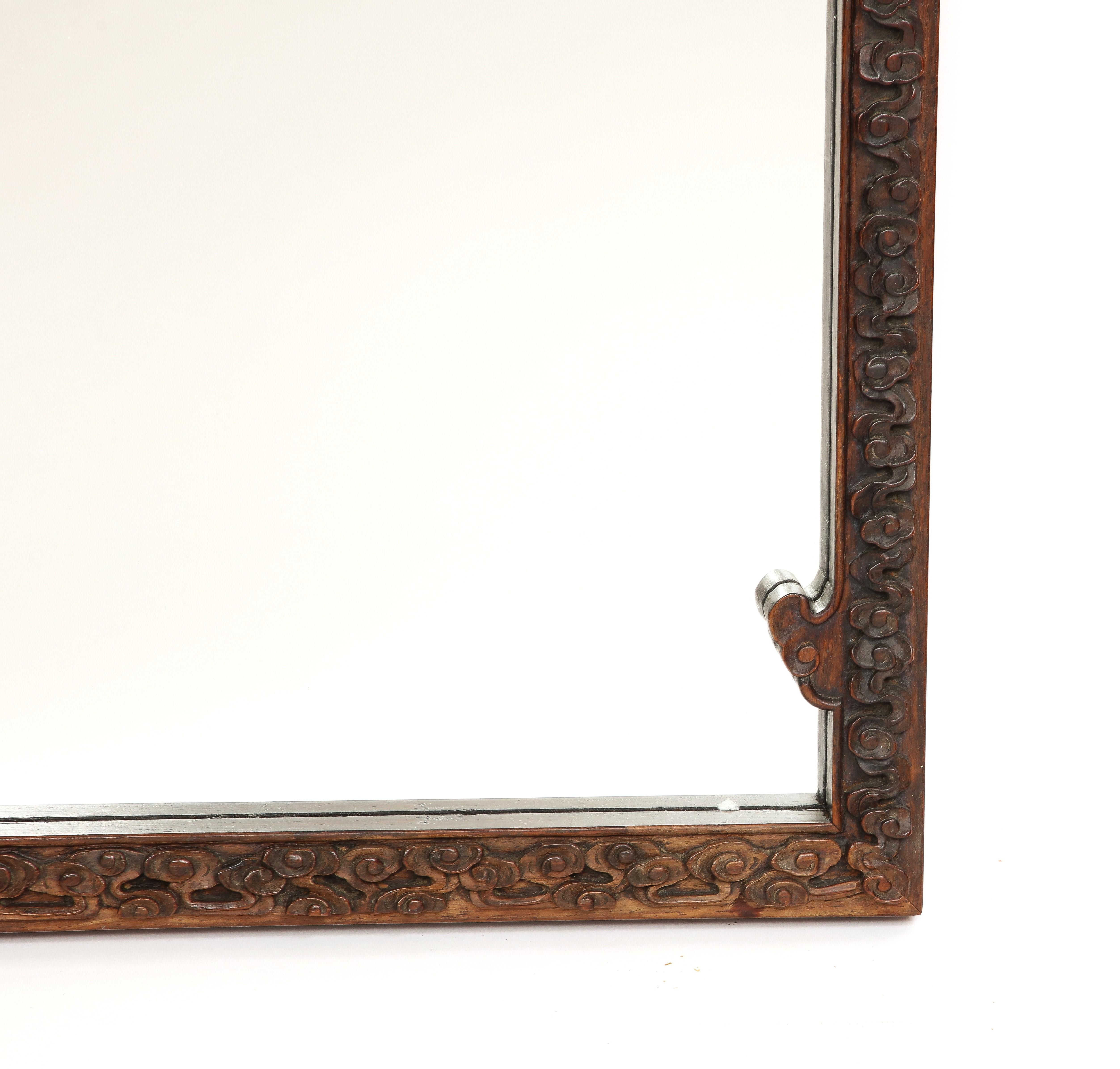 Pair of 19th Century Chinese Hardwood Hand-Carved 5-Claw Dragon Mirrors For Sale 3