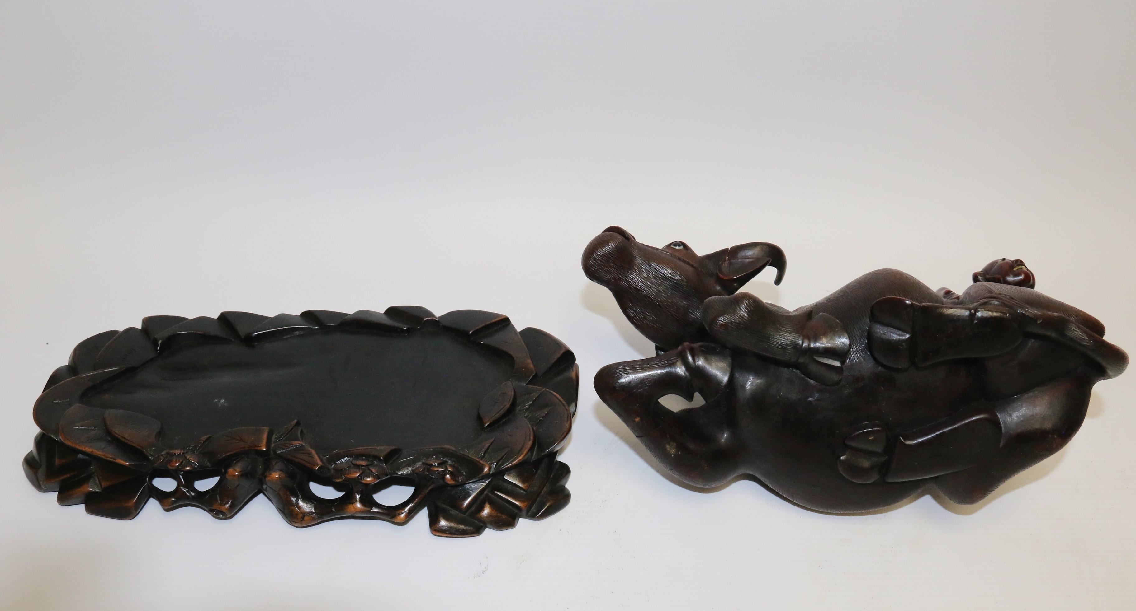 Pair of 19th Century Chinese Hardwood Water Buffalo on Stands, circa 1880 For Sale 6