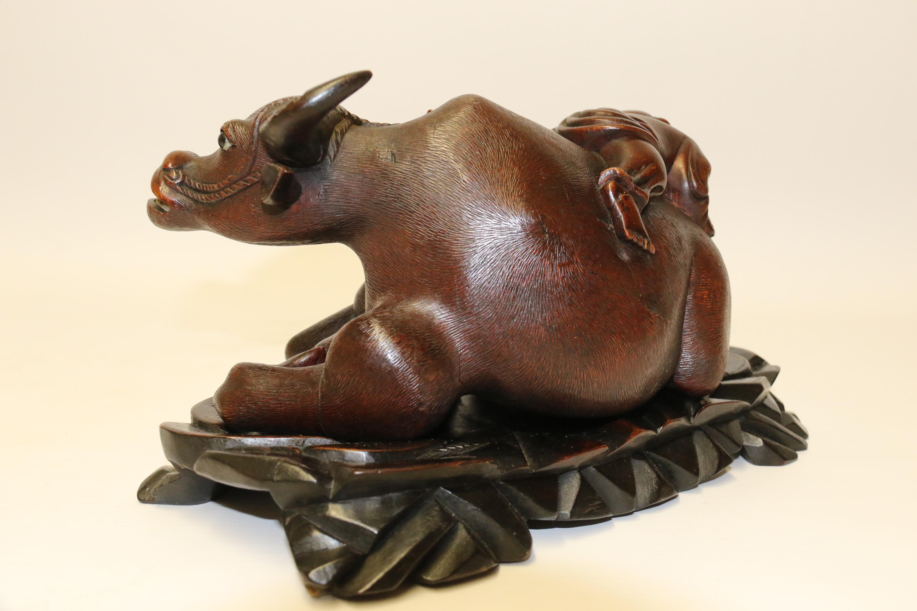 Pair of 19th Century Chinese Hardwood Water Buffalo on Stands, circa 1880 For Sale 12