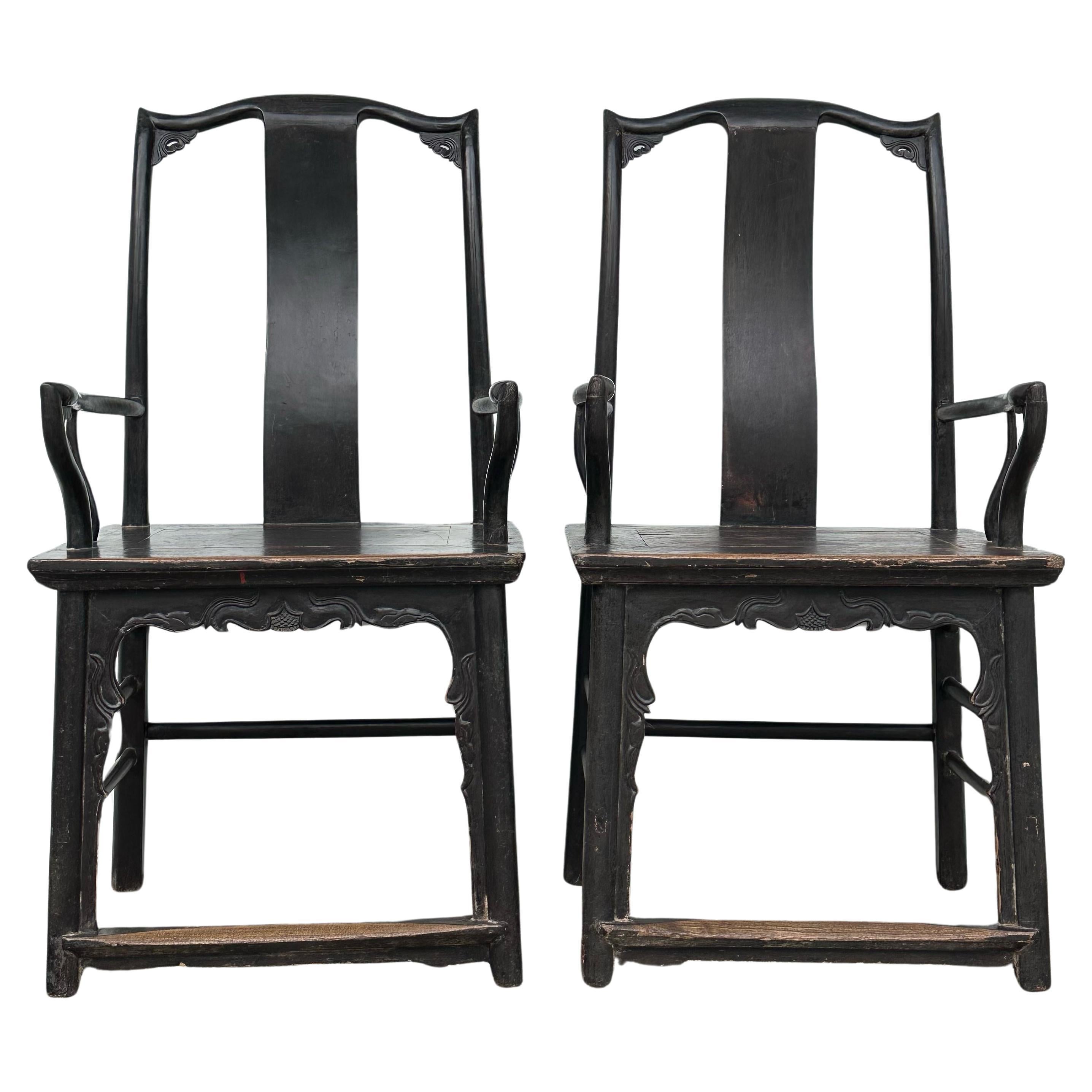A Pair of 19th Century Chinese Ming-style Official Hat's Chair