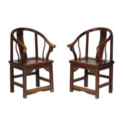 Pair of 19th Century Chinese Painted Horseshoe Back Armchairs