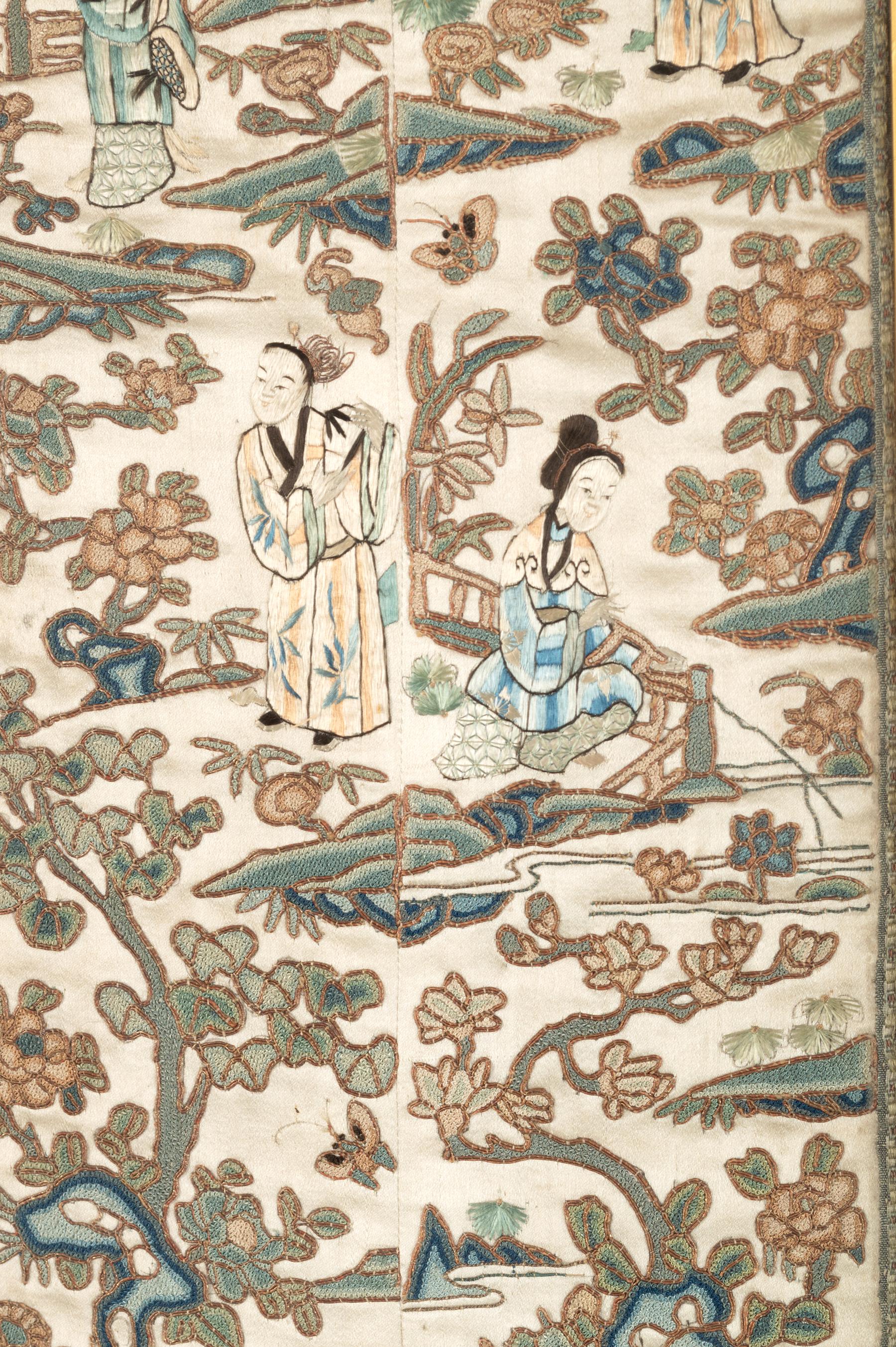 Pair of 19th Century Chinese Textile Qing Dynasty Embroidered Sleeve Panels For Sale 6