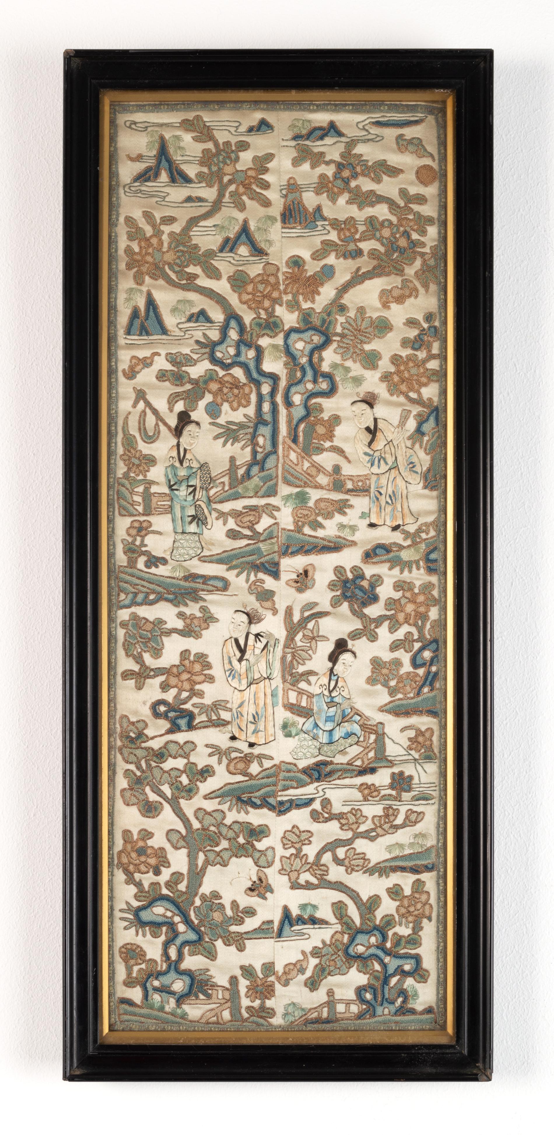 Pair of 19th Century Chinese Textile Qing Dynasty Embroidered Sleeve Panels For Sale 4