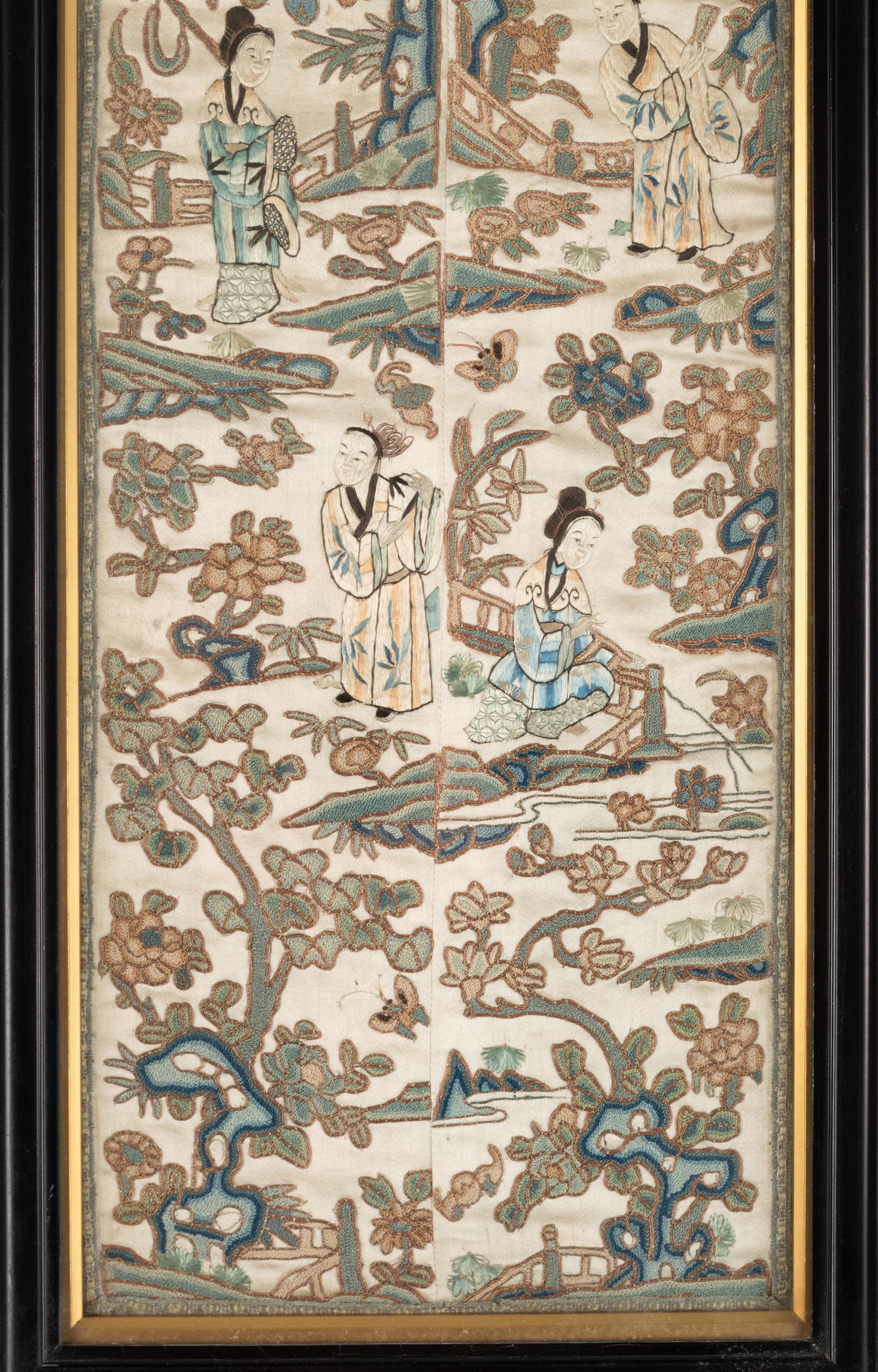 Pair of 19th Century Chinese Textile Qing Dynasty Embroidered Sleeve Panels For Sale 5