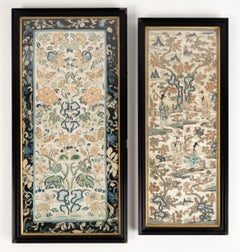 Pair of 19th Century Chinese Textile Qing Dynasty Embroidered Sleeve Panels