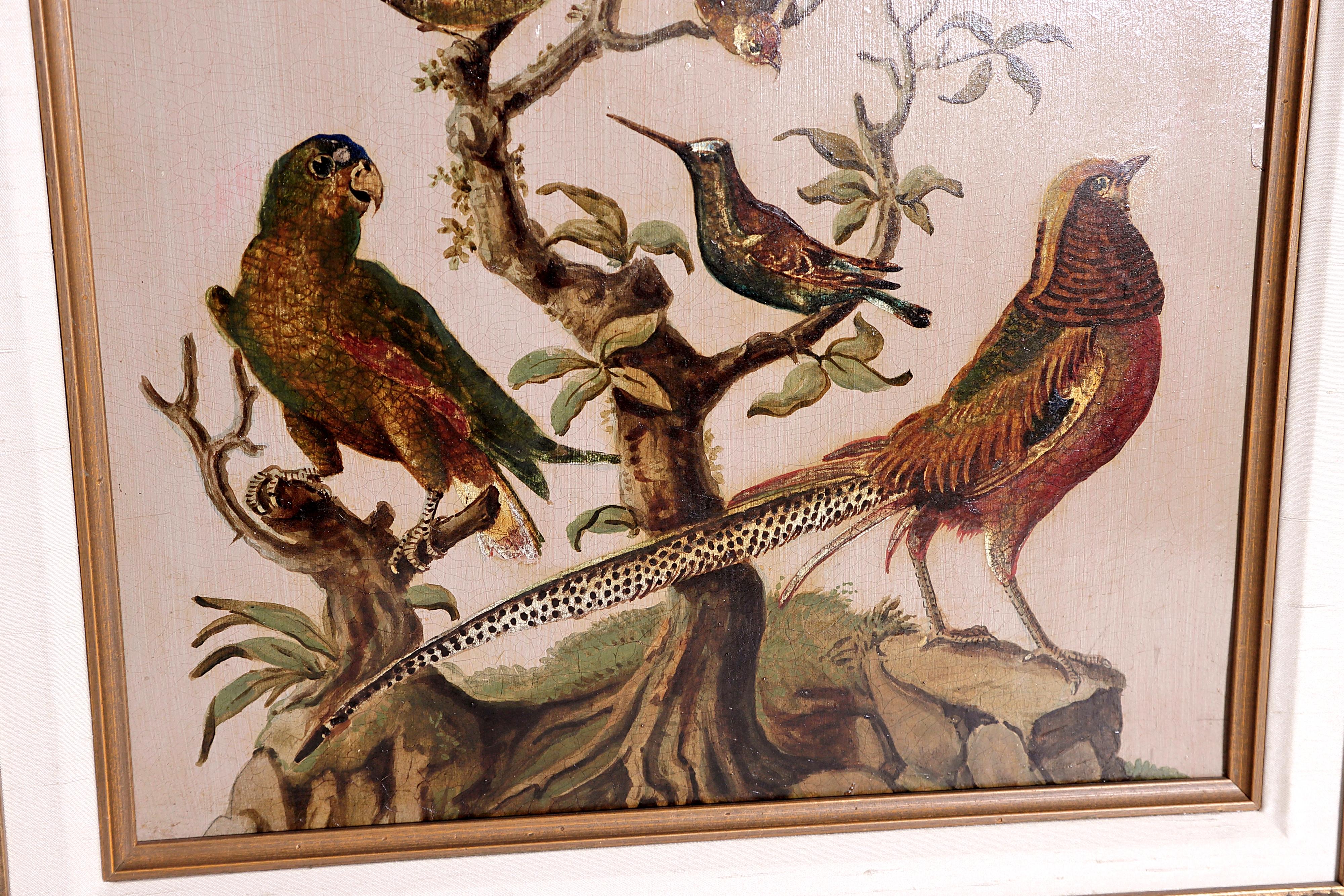 Pair of 19th Century Continental Paintings of Birds on Board 8