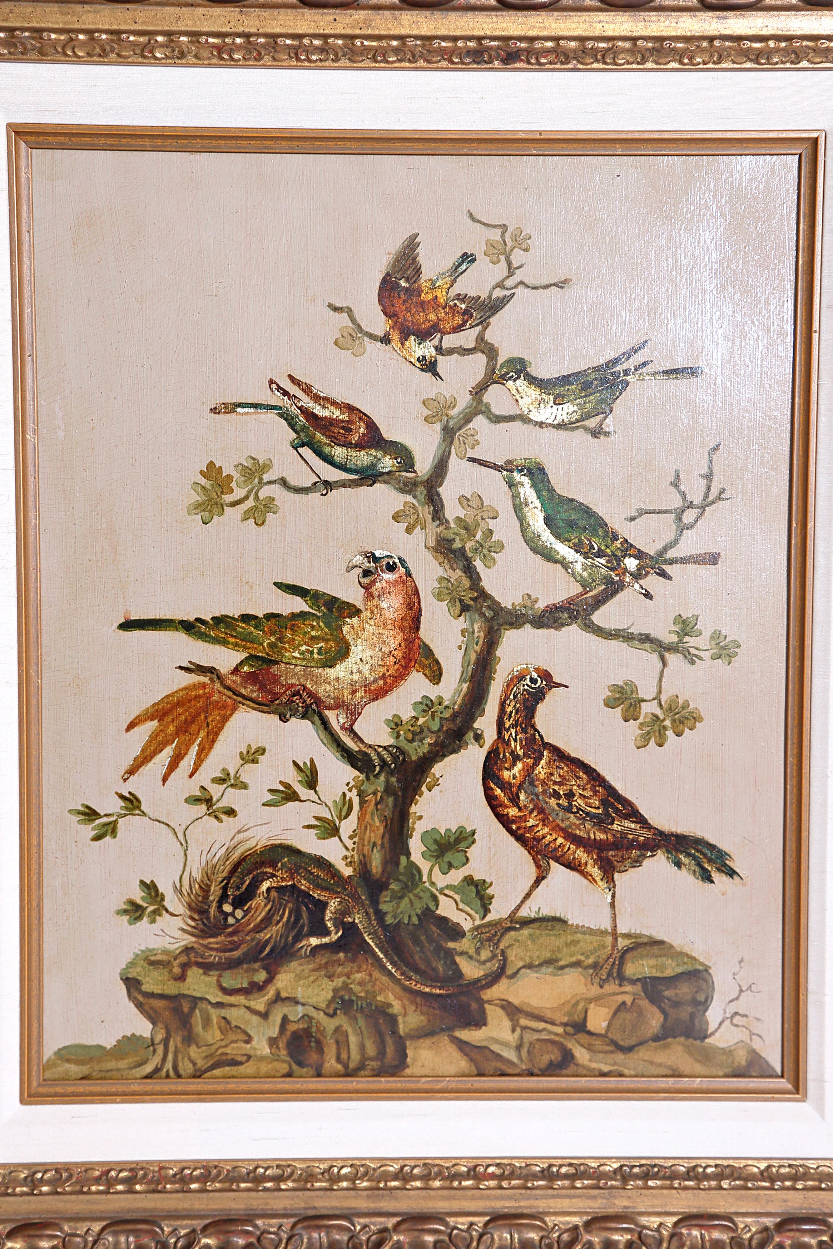 Pair of 19th Century Continental Paintings of Birds on Board 1