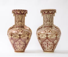 Pair of 19th Century Continental Porcelain Orientalist/Moorish Alhambra Vases