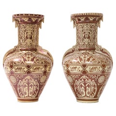 Pair of 19th Century Continental Porcelain Orientalist/Moorish Alhambra Vases