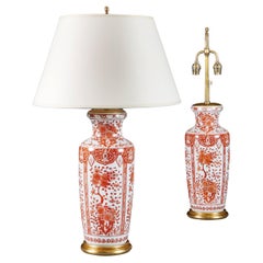 Pair of 19th Century Coral Chinese Vases Now as Lamps
