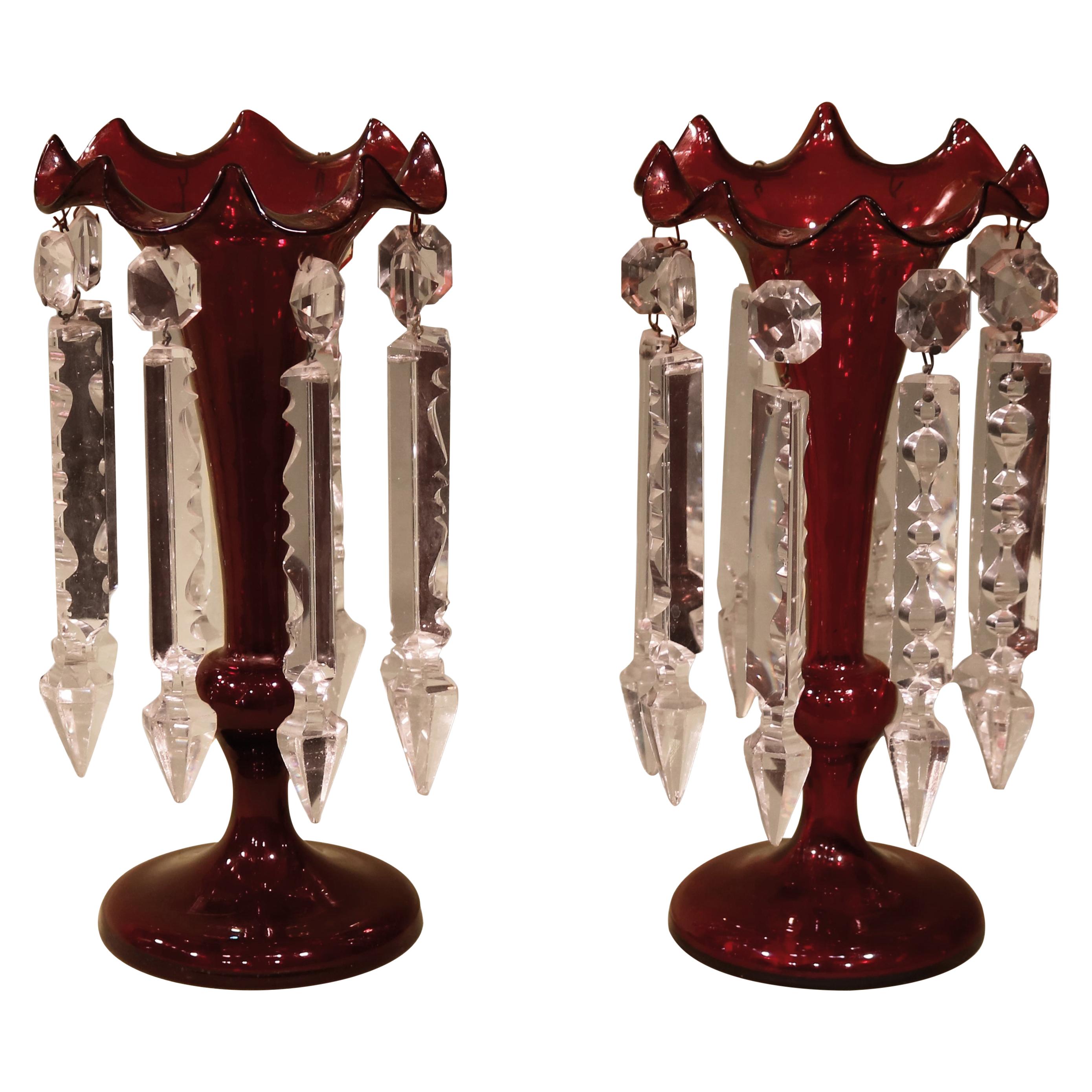 Paar Kronleuchter aus Cranbury-Glas des 19. Jahrhunderts