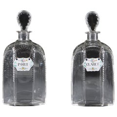 Antique A Pair of 19th Century Cut Glass Decanters with Enamel Labels