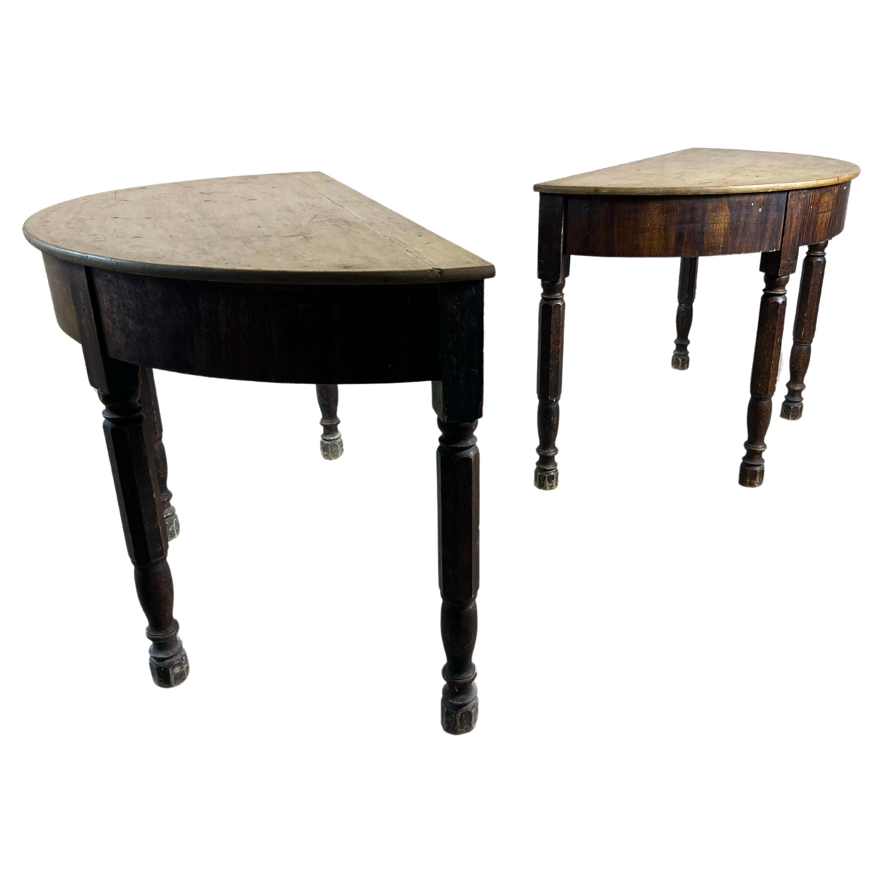 A pair of 19th Century Demi-Lune Tables For Sale