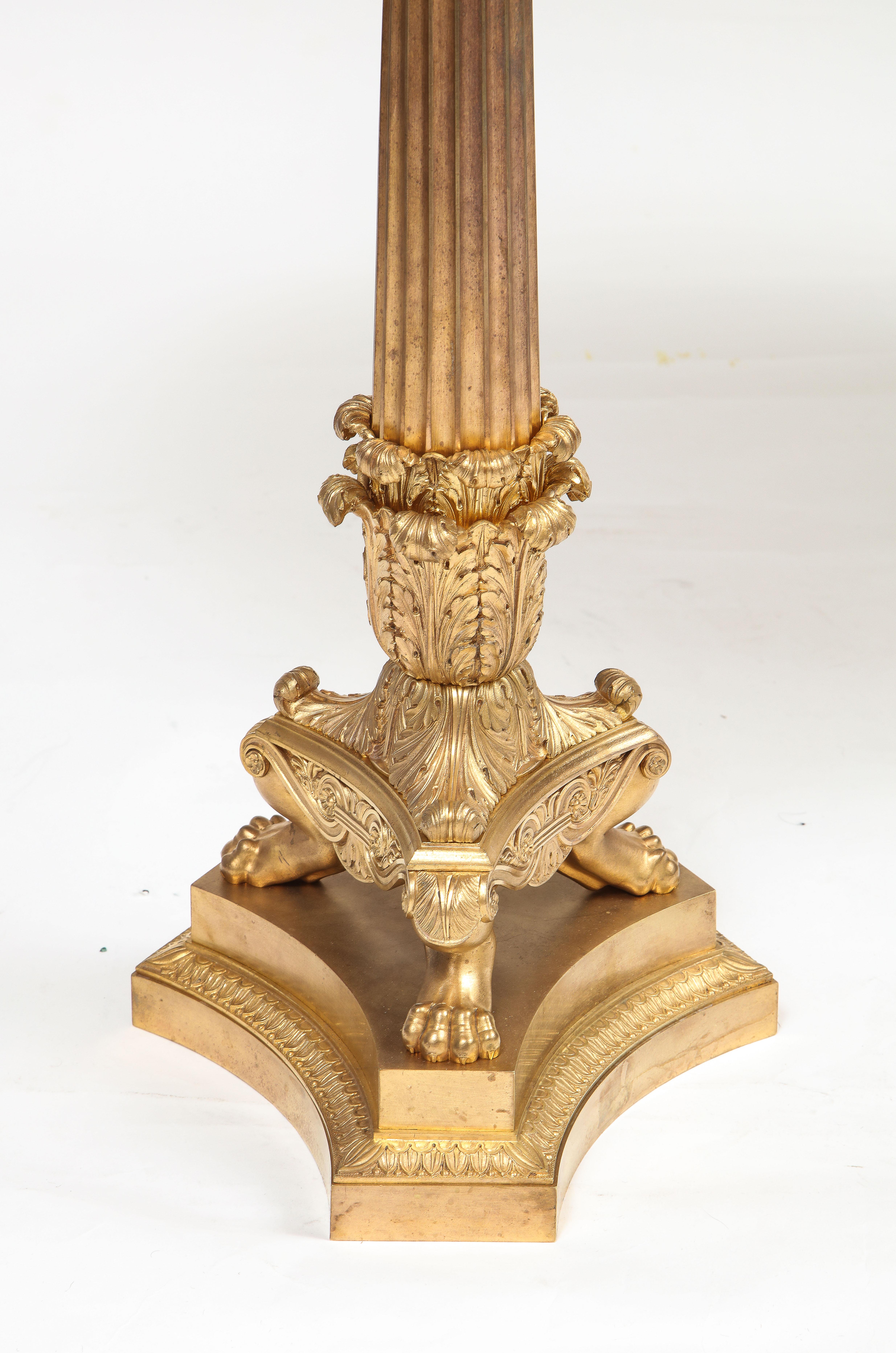 Pair of 19th Century Empire Style Dore Bronze and Sienna Marble Top Gueridons For Sale 5