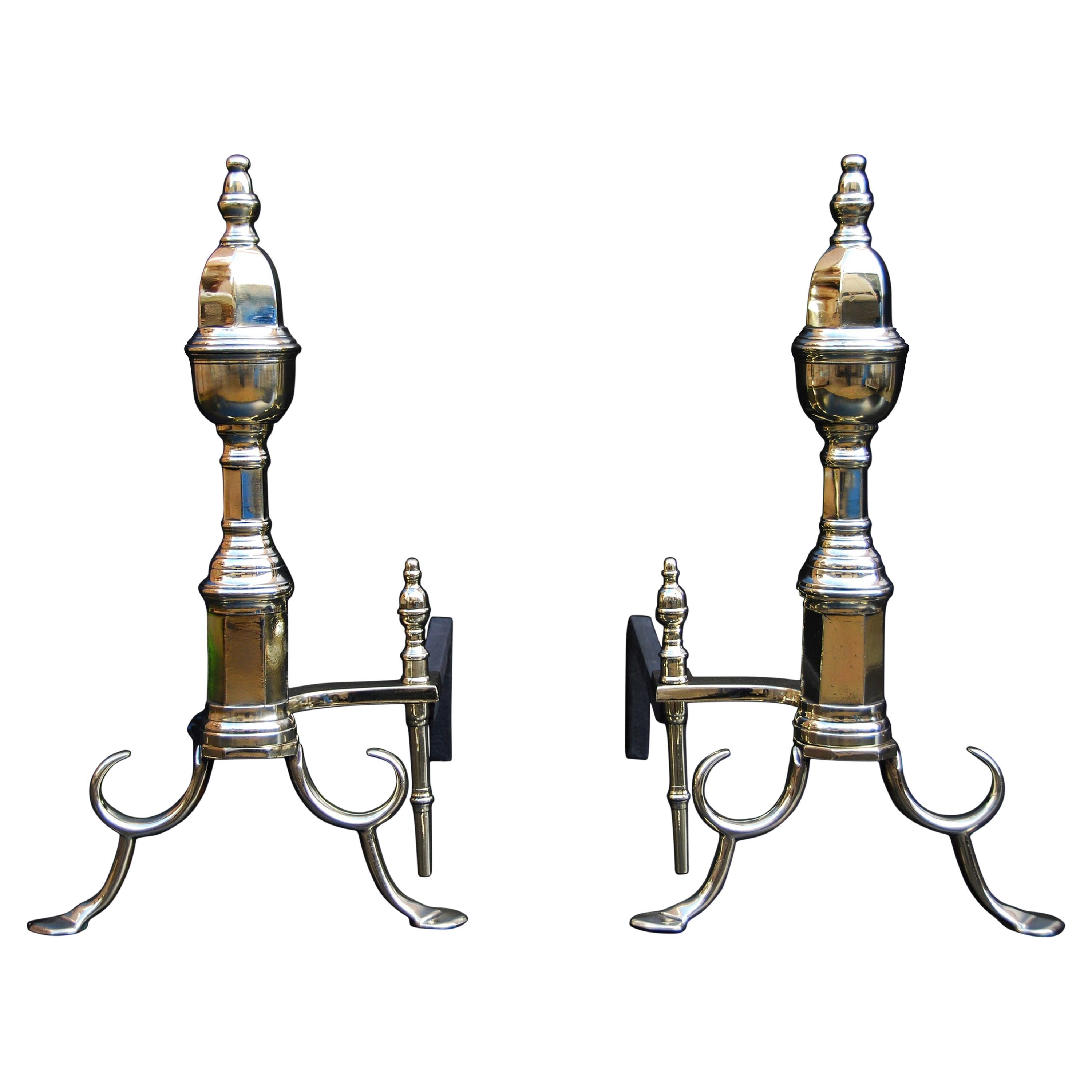 Pair of 19th Century English Brass Andirons For Sale