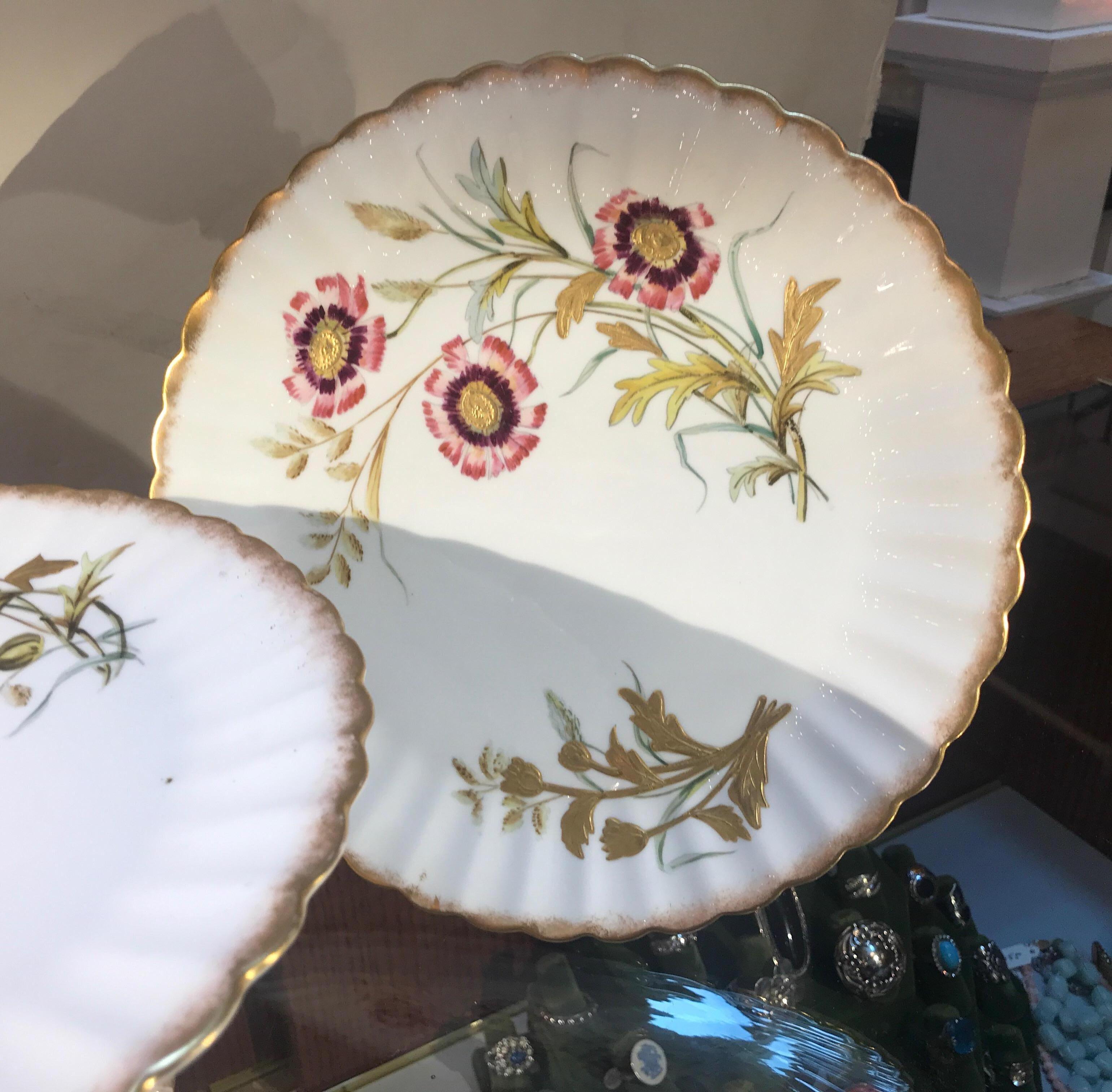 Victorian Pair of 19th Century English Hand Painted Compotes