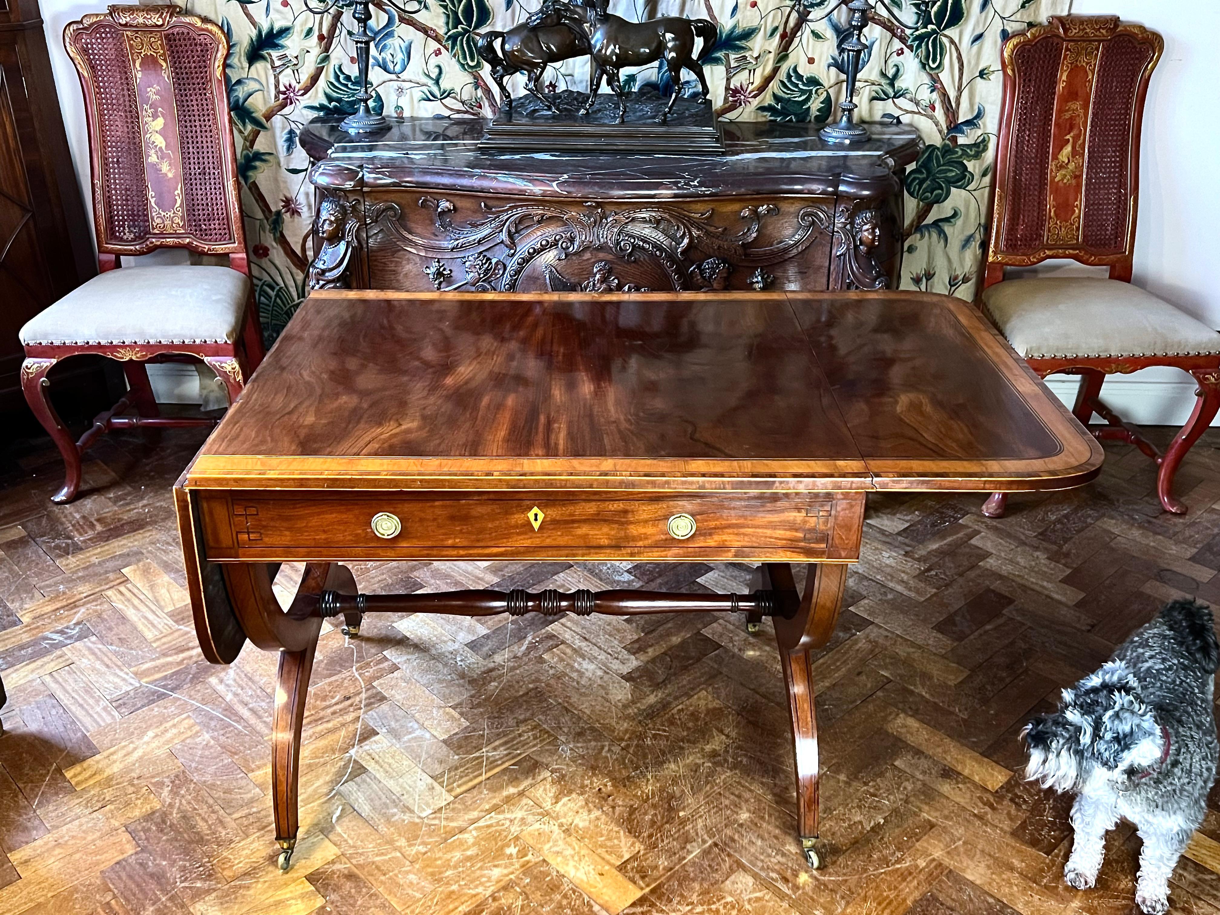 A Fine Pair Of Regency Mahogany & Satinwood-Inlaid Sofa Tables For Sale 1