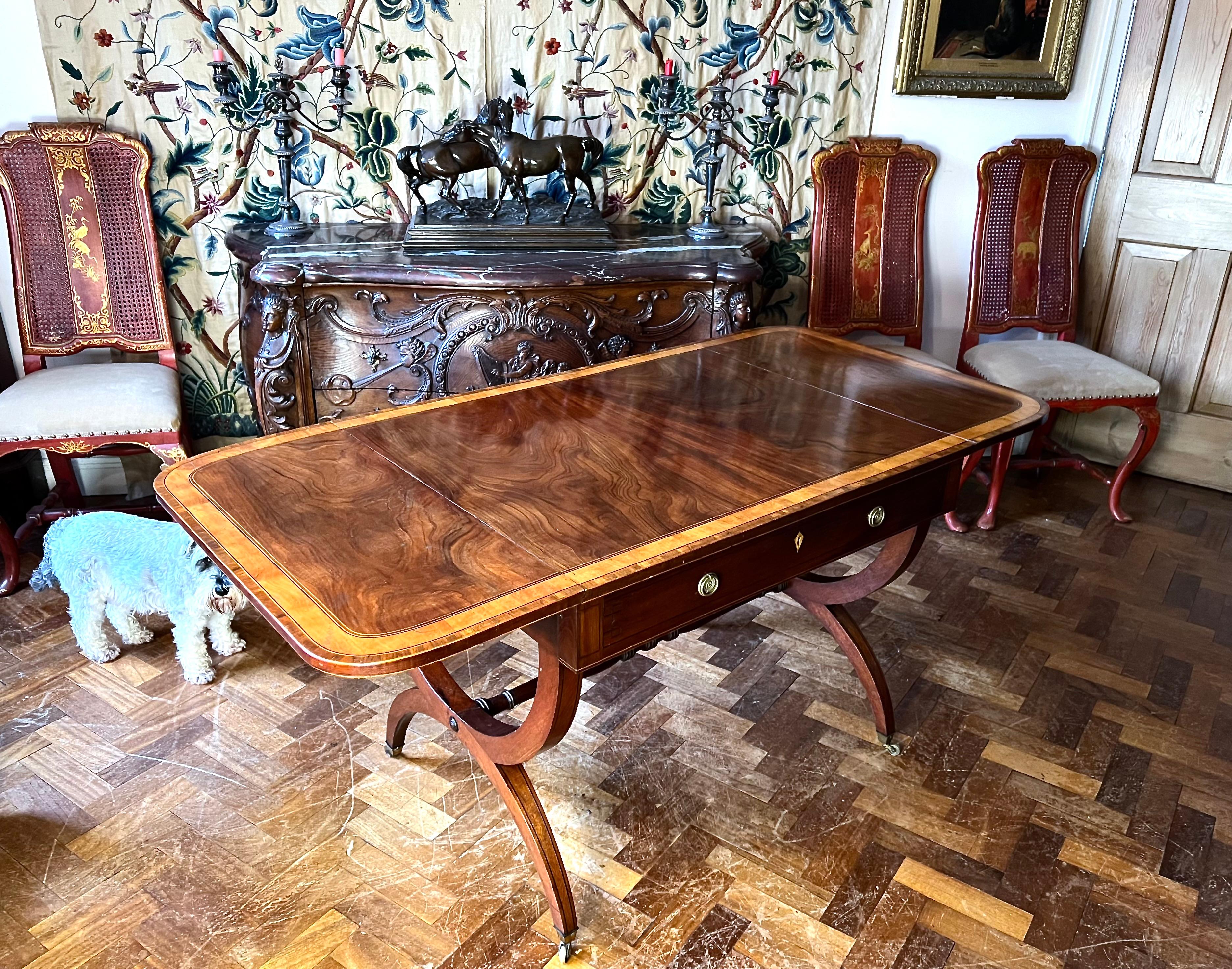 A Fine Pair Of Regency Mahogany & Satinwood-Inlaid Sofa Tables For Sale 3