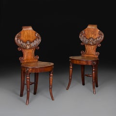 A Pair of 19th Century English William IV Mahogany Hall Chairs