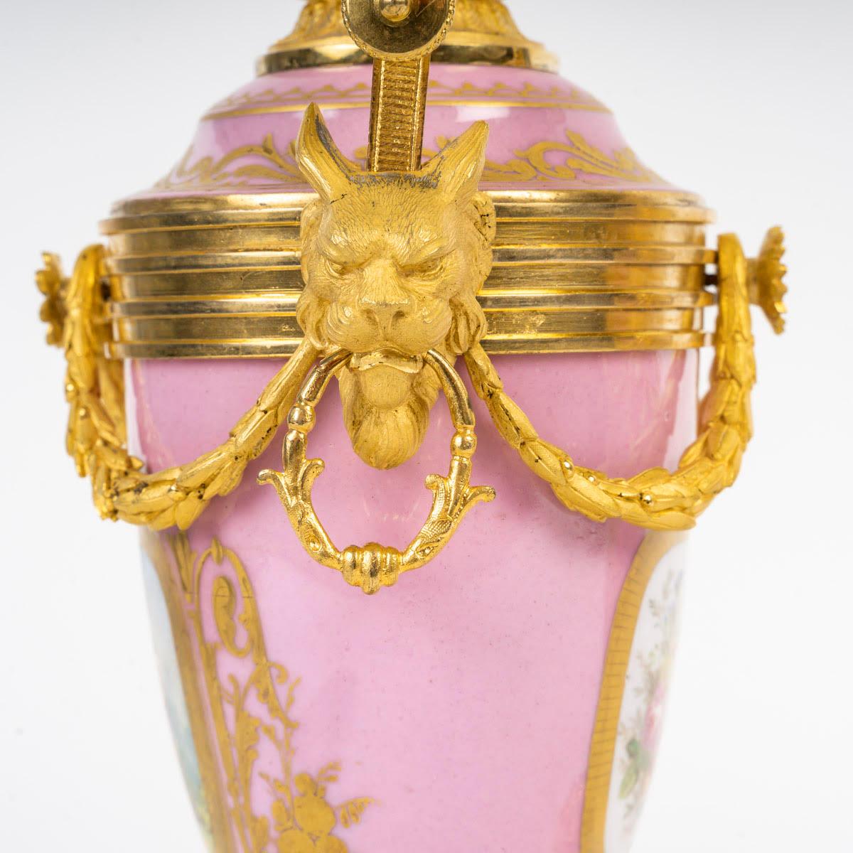 French A Pair of 19th Century Ewers in Sèvres Porcelain and Gilt Bronze.