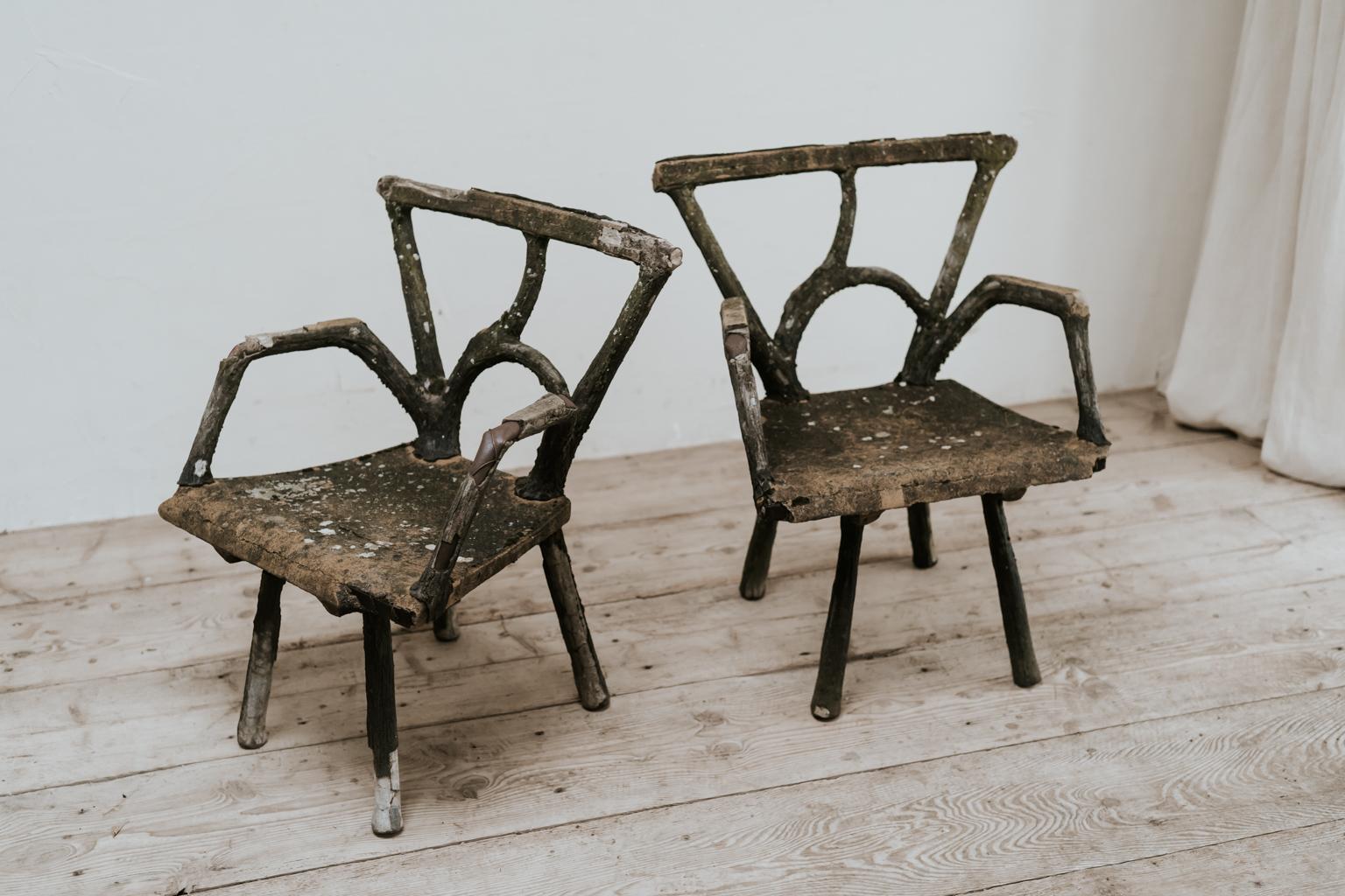 Pair of 19th Century Faux Bois Armchairs In Good Condition In Brecht, BE