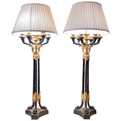 Pair of 19th Century Fine Empire Patinated and Gilt Candelabrum Lamps