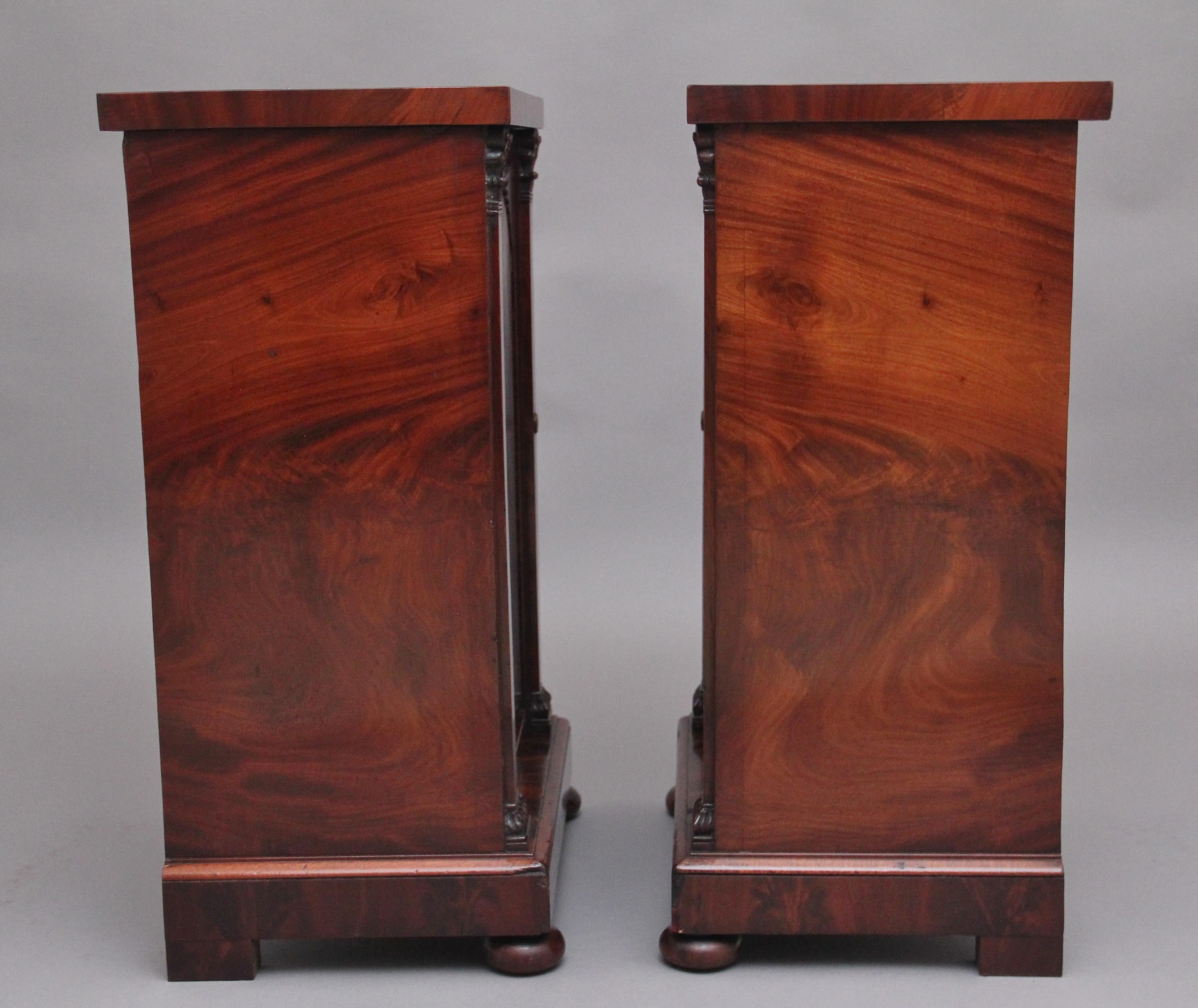 British Pair of 19th Century Flame Mahogany Bedside Cabinets For Sale
