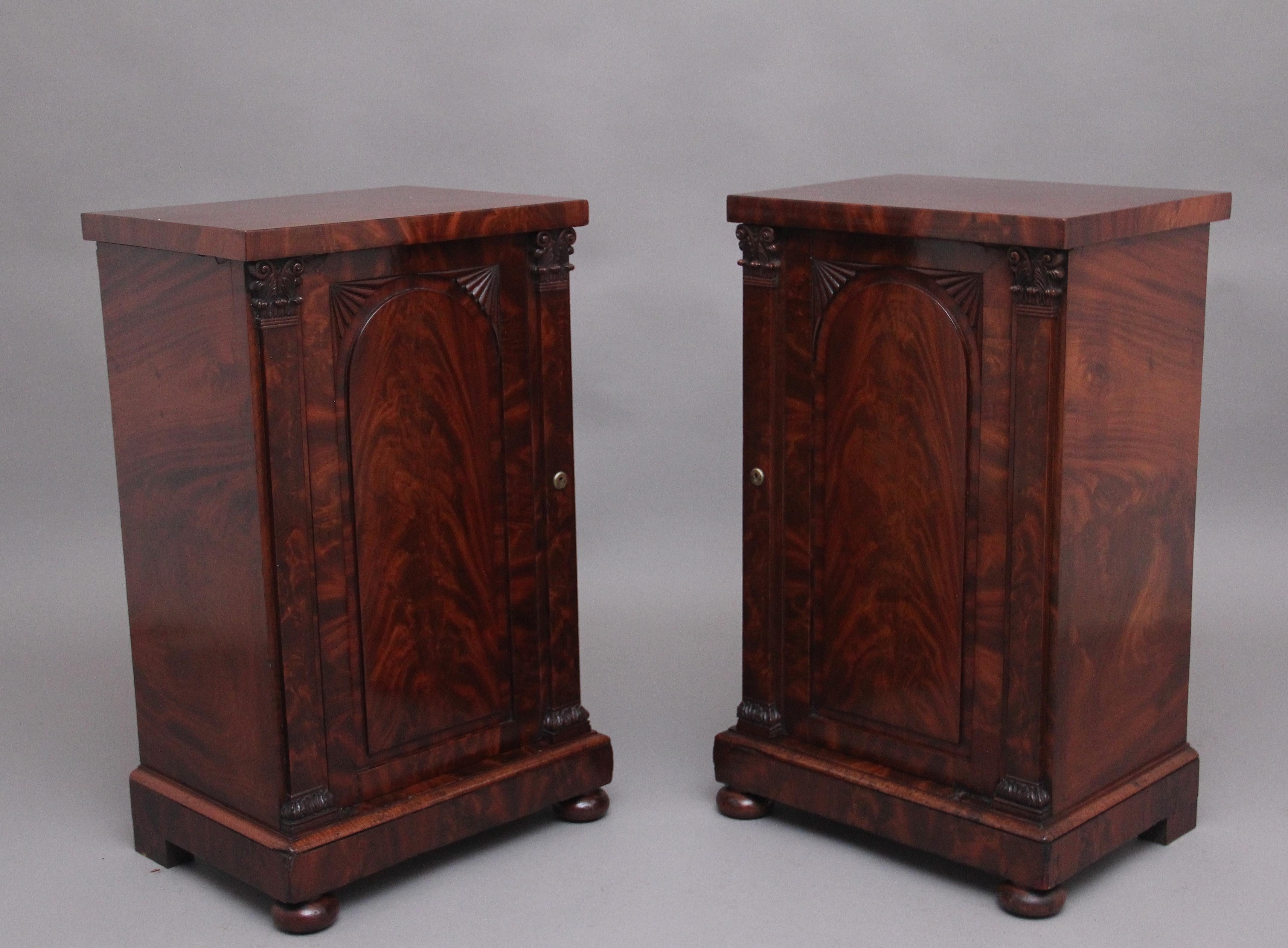Pair of 19th Century Flame Mahogany Bedside Cabinets For Sale 3