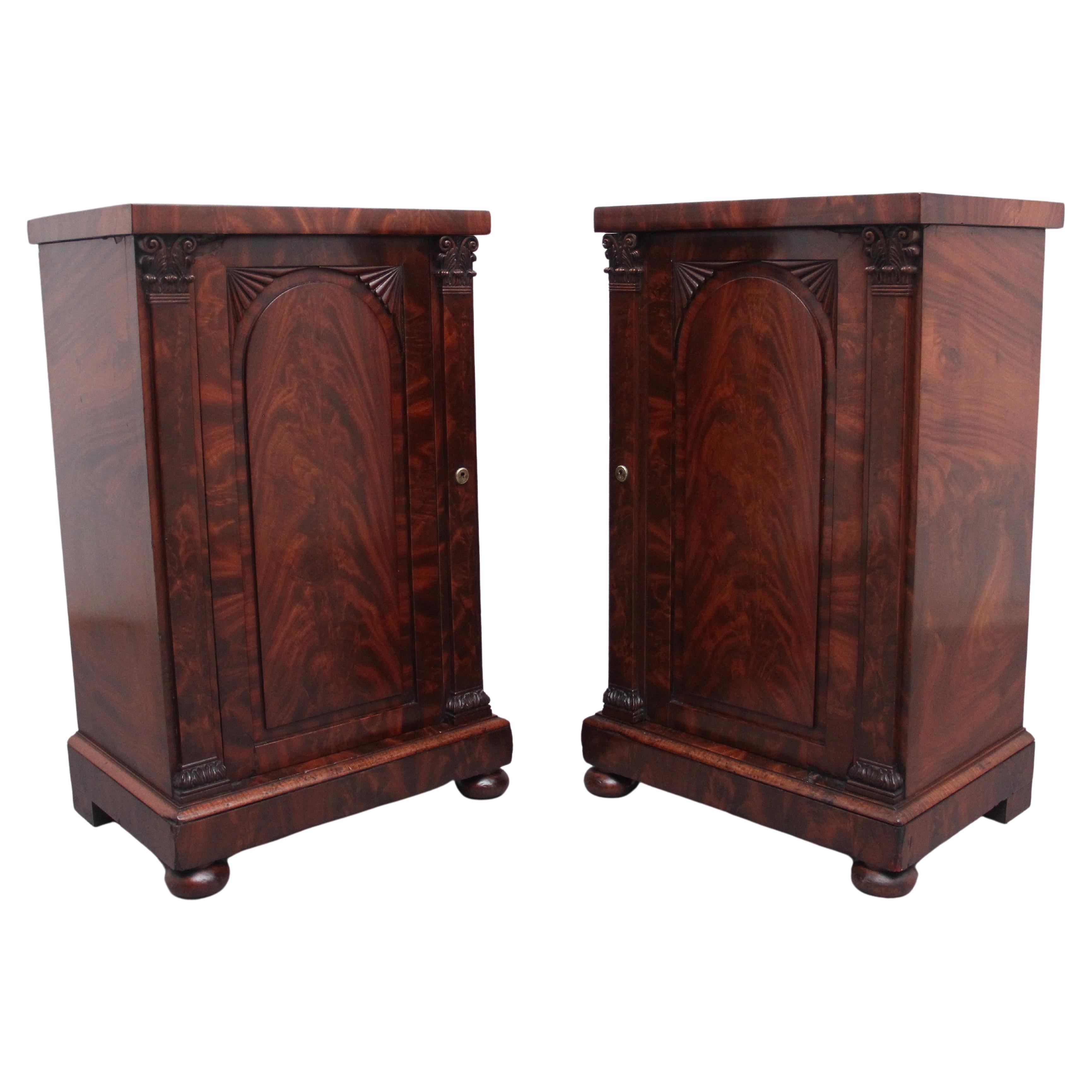 Pair of 19th Century Flame Mahogany Bedside Cabinets For Sale