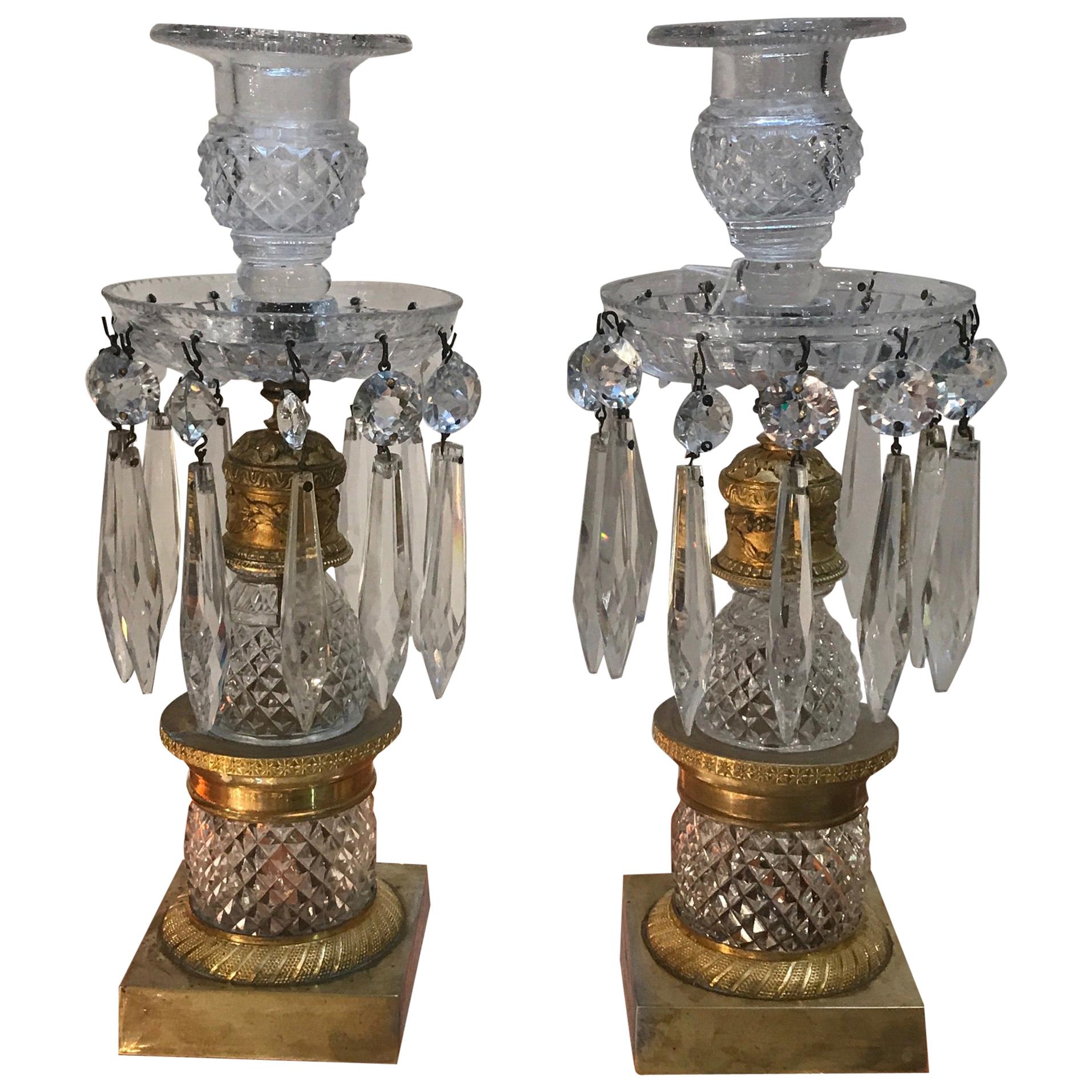 Pair of 19th Century French Cut Glass and Ormolu Candlesticks