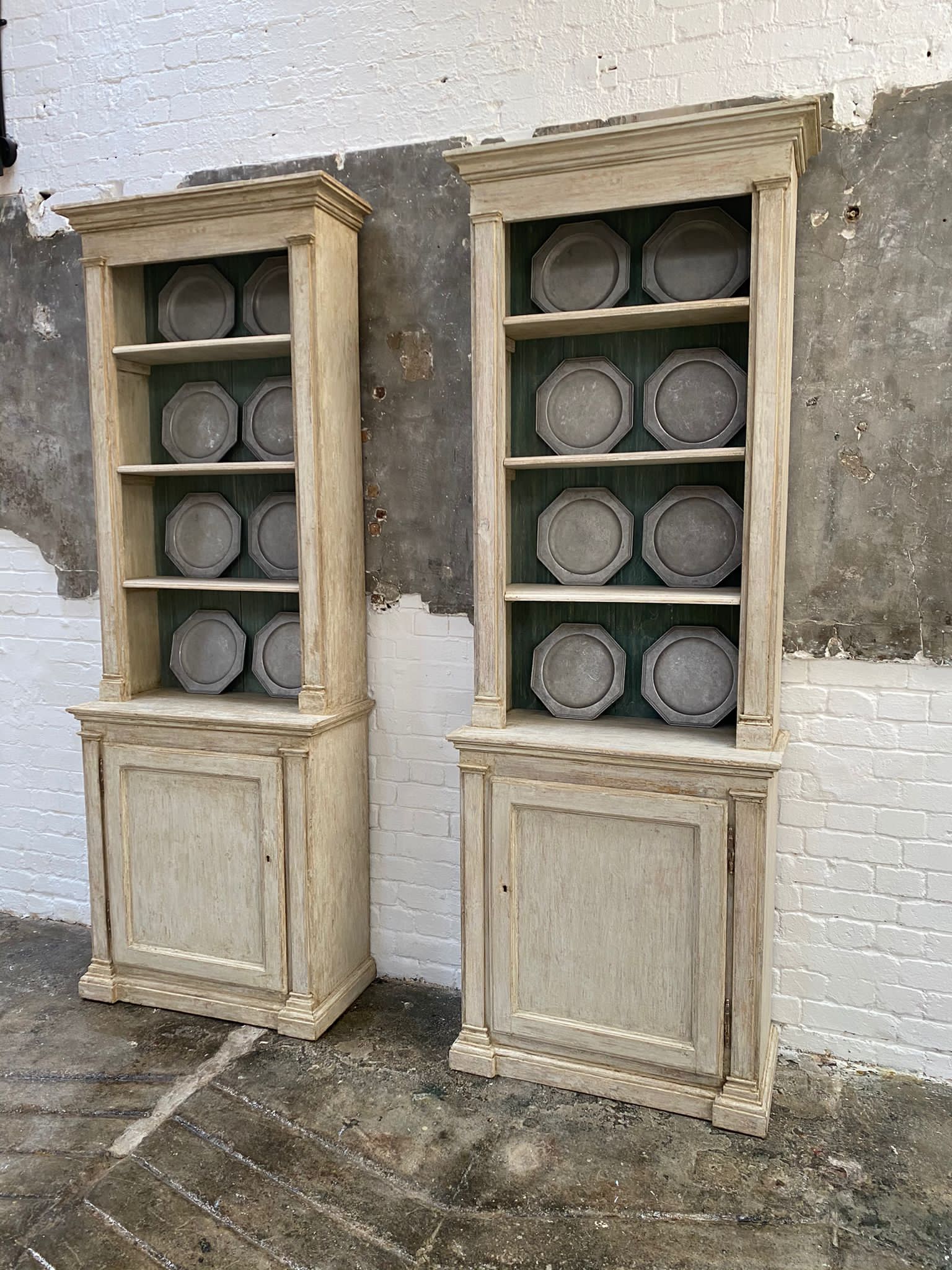 French Provincial Pair of 19th Century French Directoire Bookcases in Original Paint