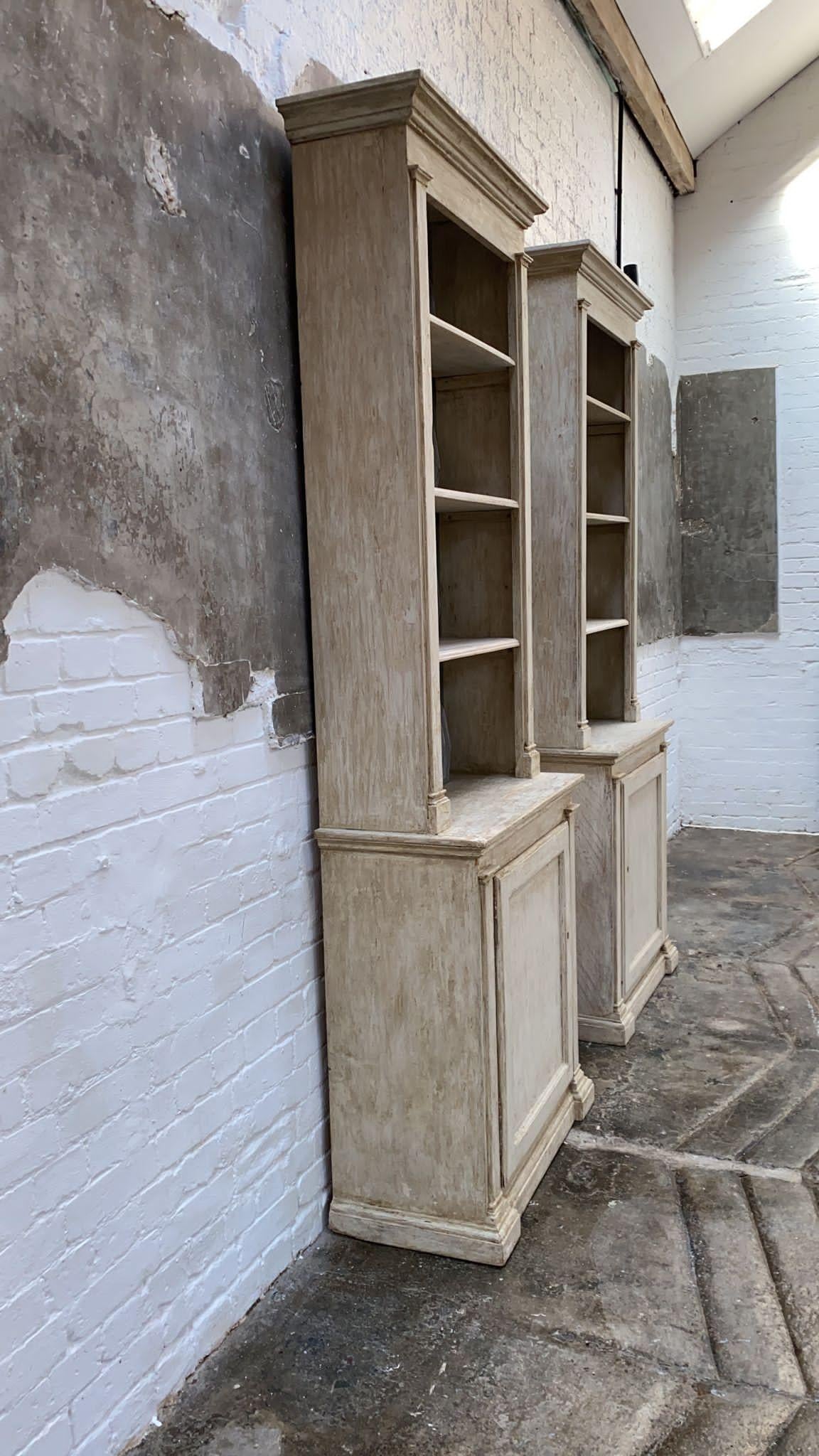 Pair of 19th Century French Directoire Bookcases in Original Paint 1
