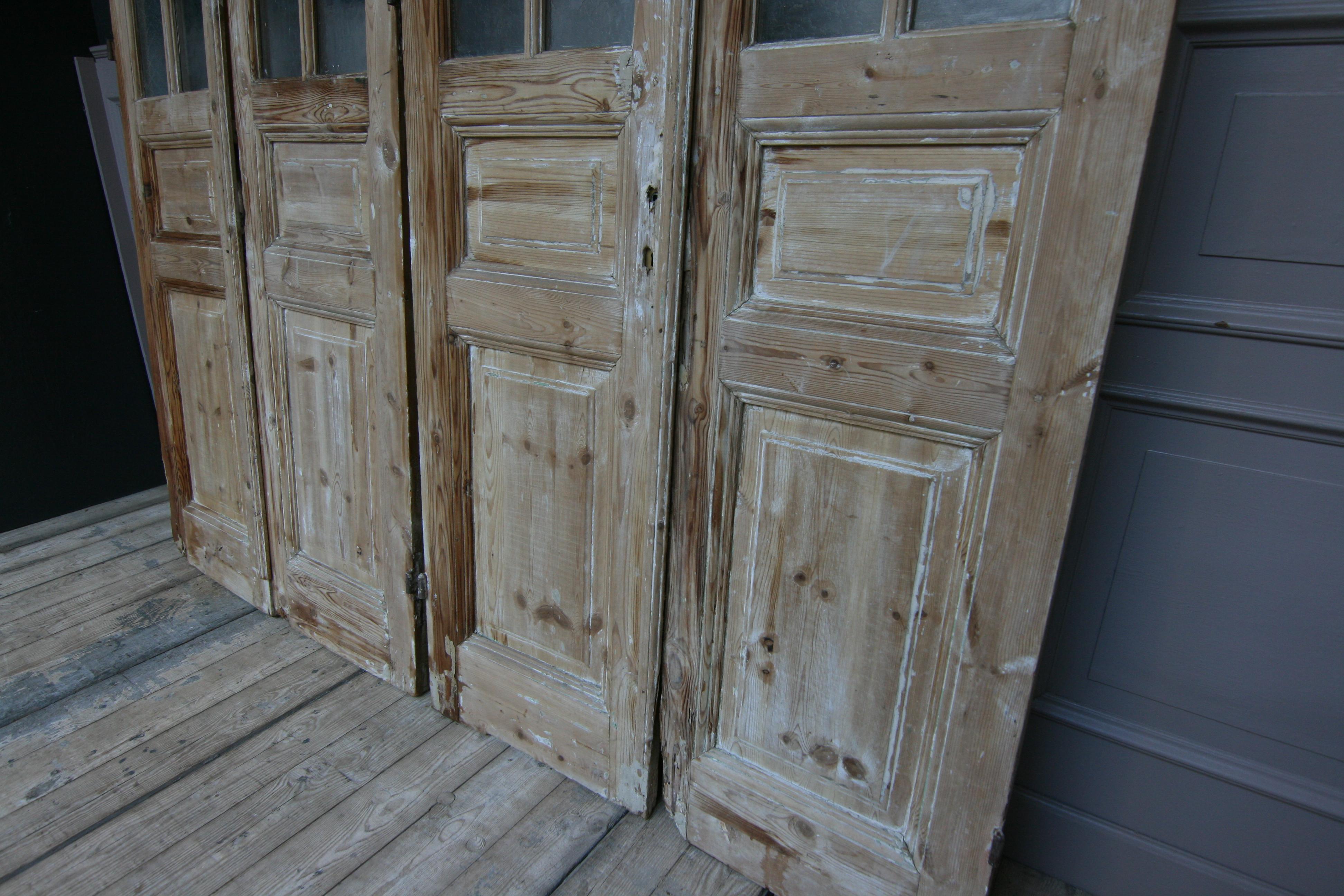 Glass Pair of 19th Century French Double Doors Made of Pine
