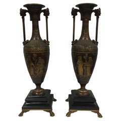 Pair of 19th Century French Greco-Egyptian St. Gilt Bronze Vases