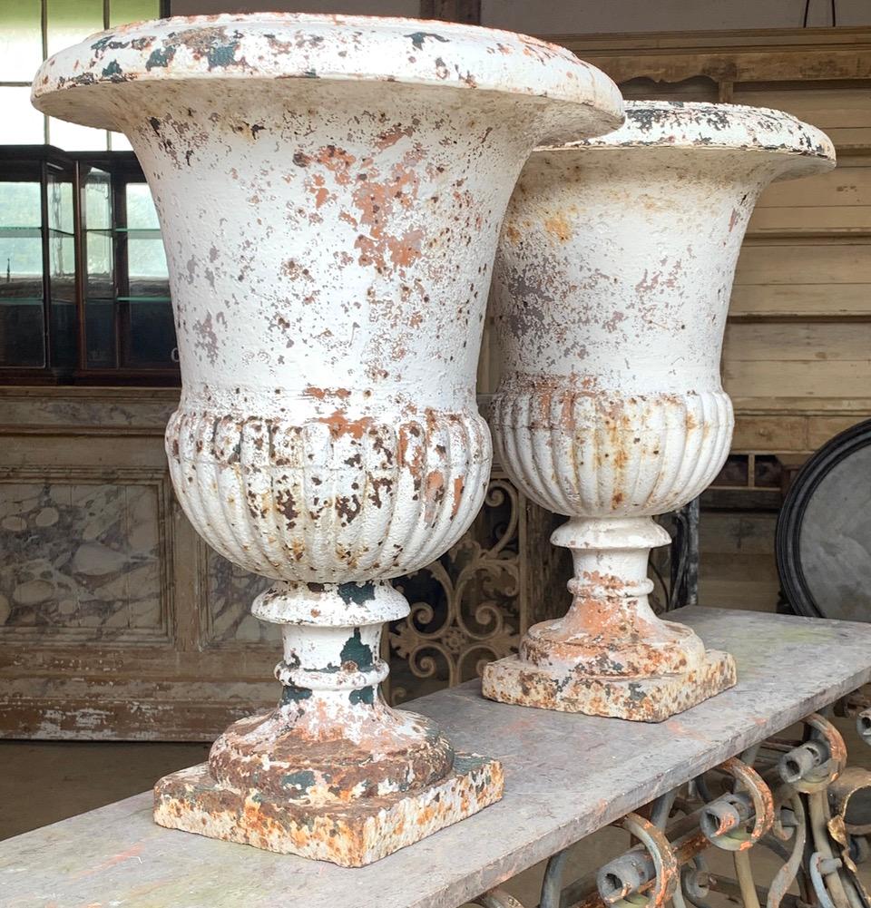 Hand-Crafted Pair of 19th Century French Medici Urns For Sale
